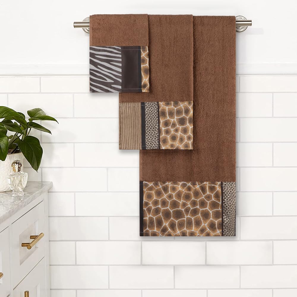 Zahari Home Safari Stripes Animal Bathroom Towel Set - 3 Piece Towel Set, Leopard and Cheetah Design with Zebra and