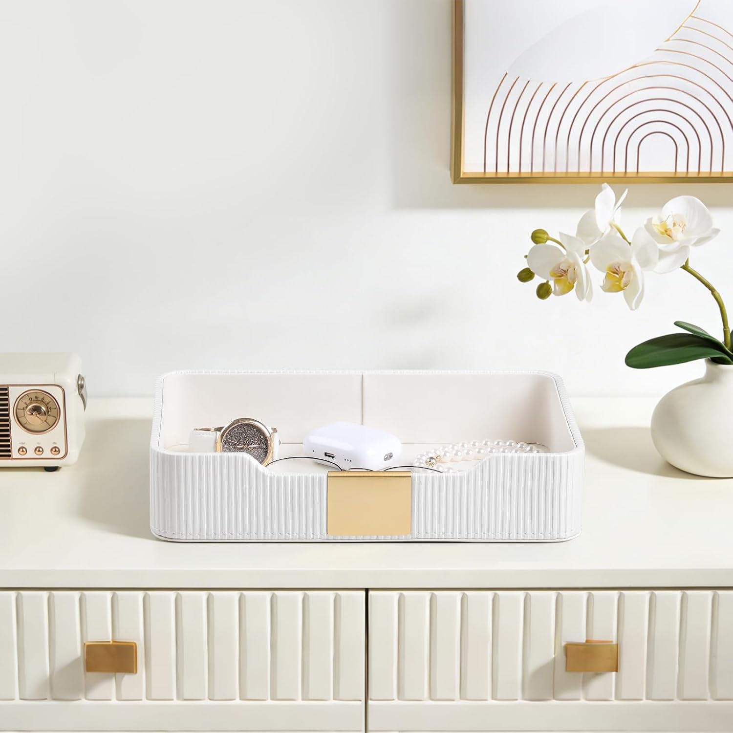 Valet Tray Desktop Storage Organizer / White
