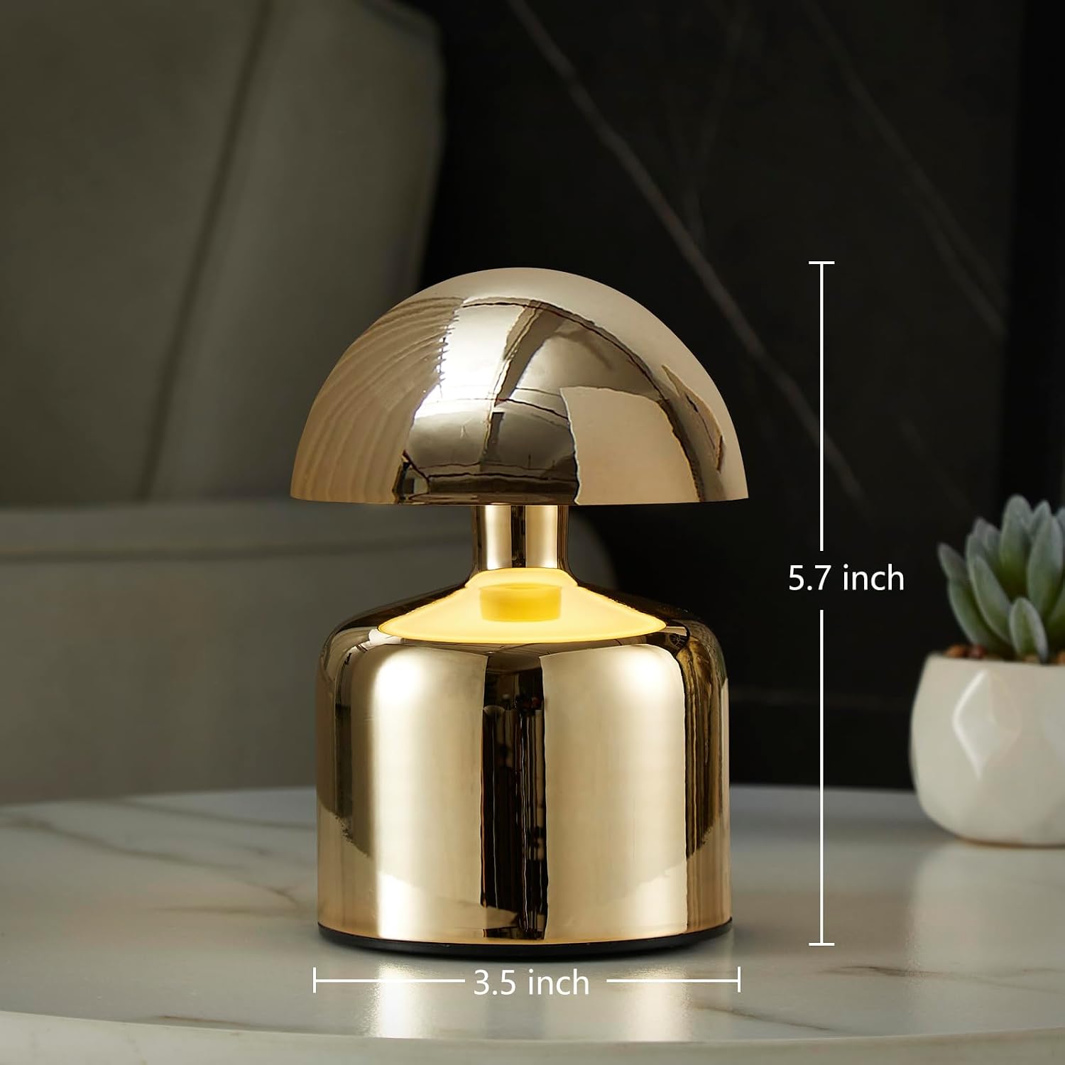 SAIWEYA Modern Cordless Mushroom Small Table Lamp, Dimmable Touch Battery | 3-Way Dimmable, Mini Rechargeable LED Desk