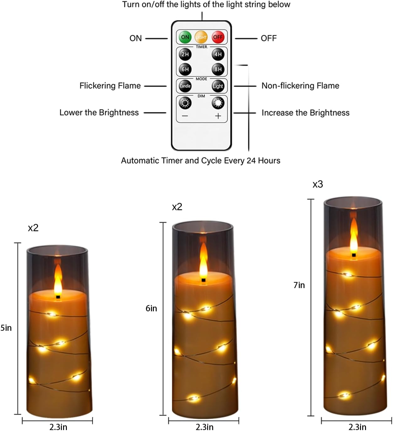 Flameless Candles,with Embedded Star String, Battery Operated Candles Flickering LED Pillar Candles with Remote Control