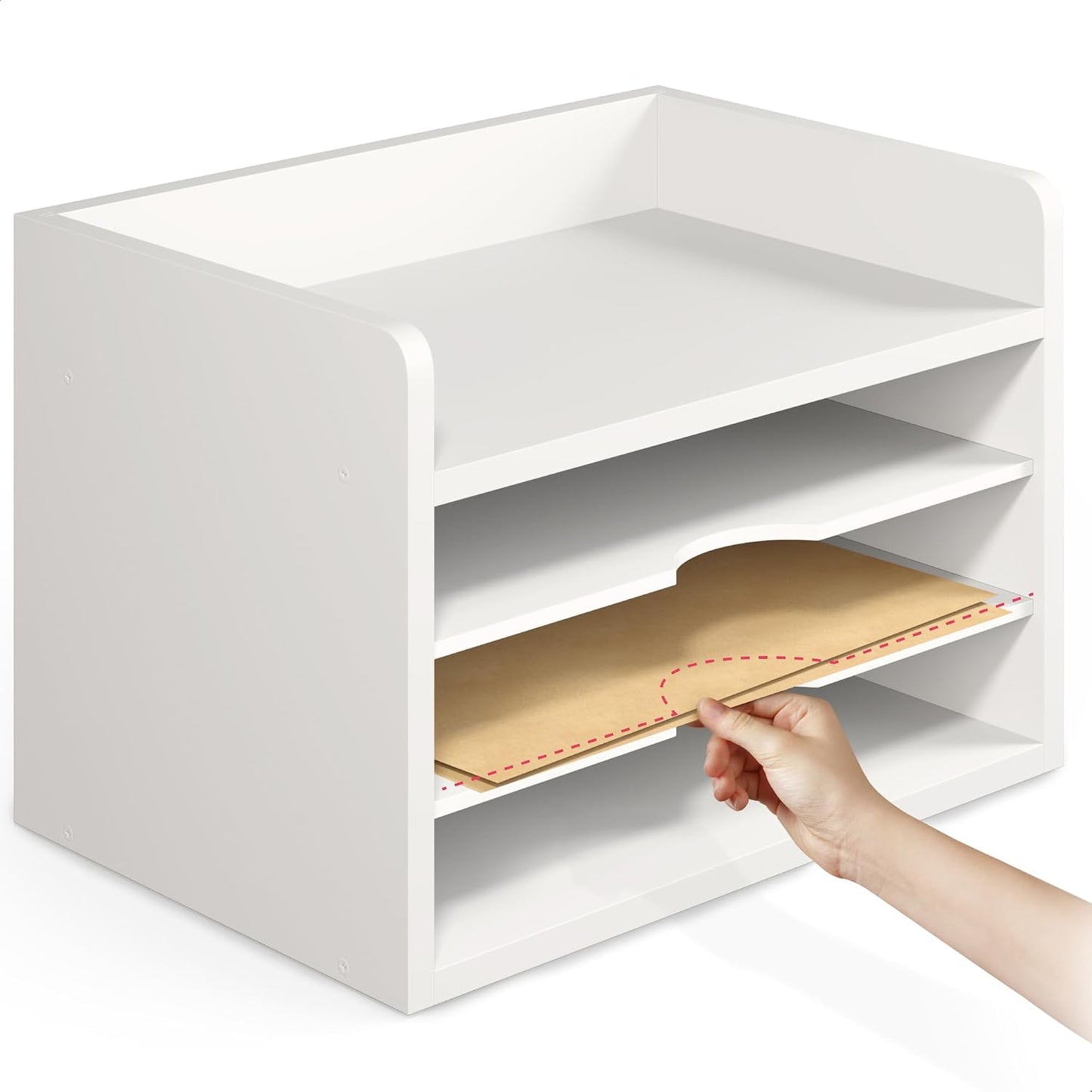 Ballucci File Organizer, 4-Tier Office Desk Organizer, Open Top Wood Paper Organizer for Classroom, Desktop Mail Sorter