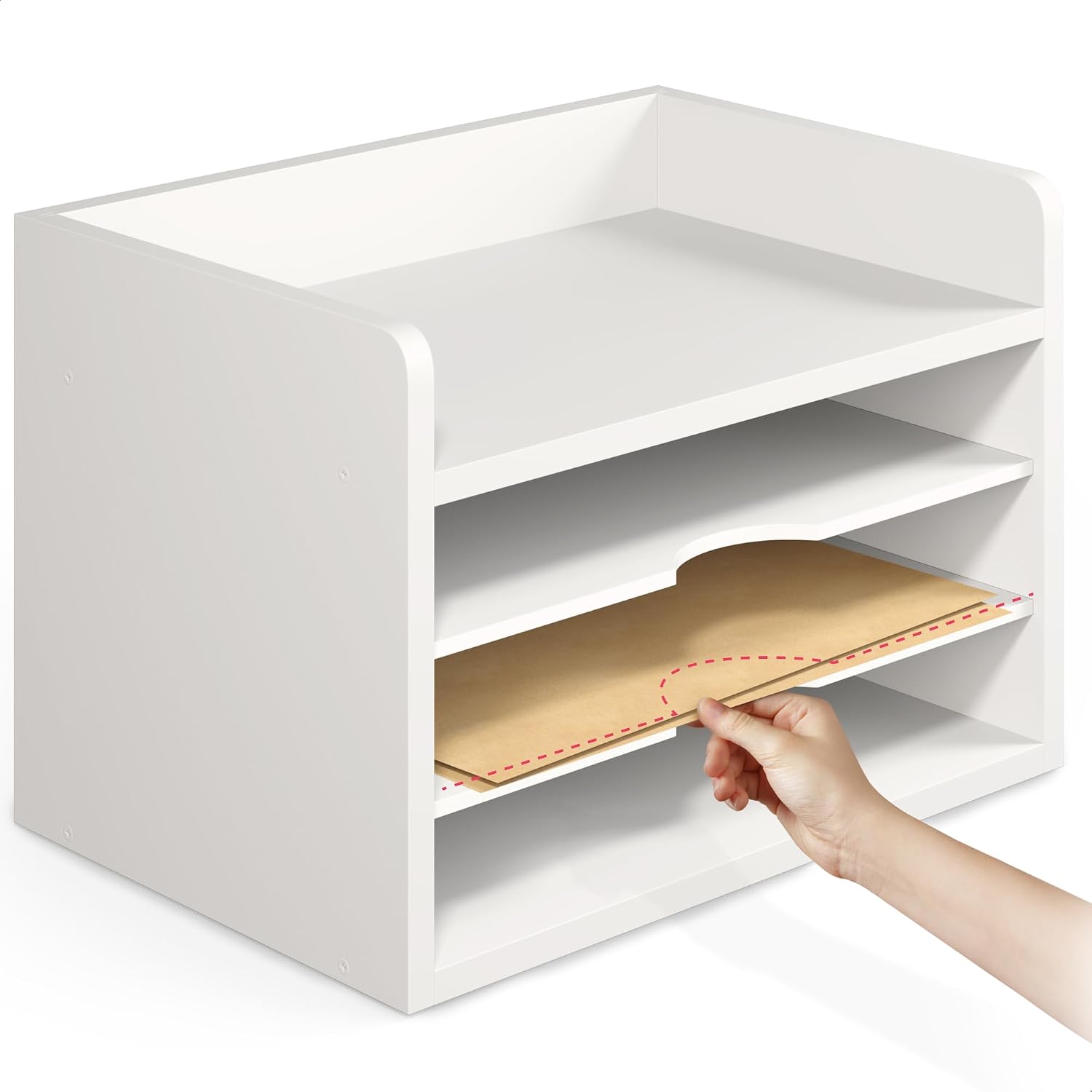 Ballucci File Organizer, 4-Tier Office Desk Organizer, Open Top Wood Paper Organizer for Classroom, Desktop Mail Sorter