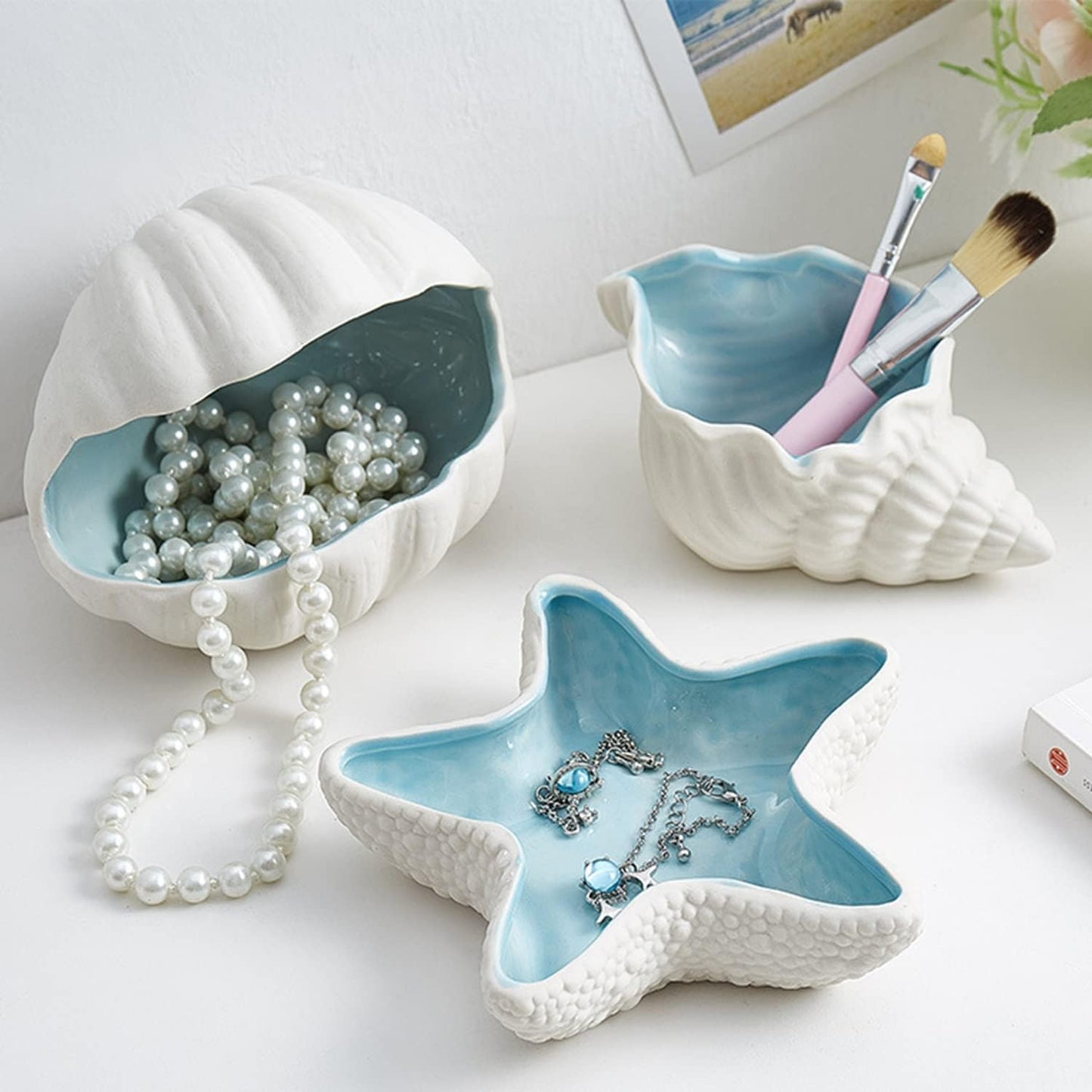 Large Conch Jewelry Dish Tray SeaConch Bowl Ceramic / Conch Jewelry Tray Bowl / 7.7 x 4.7 x 3.5