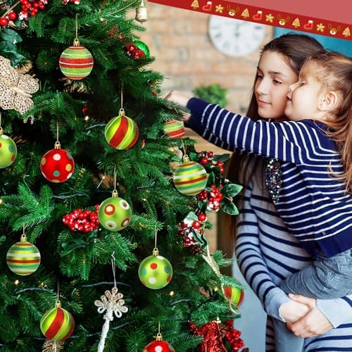 JULMELON 24Pcs Christmas Ornaments for Large Tree, Red and Green Decor