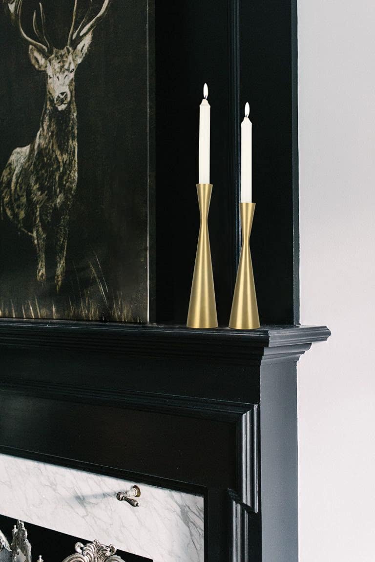 Vixdonos Brass Gold Metal Candle Holders Taper Candlestick Holders Set of 2 Table Decorative Candle Stand for Wedding