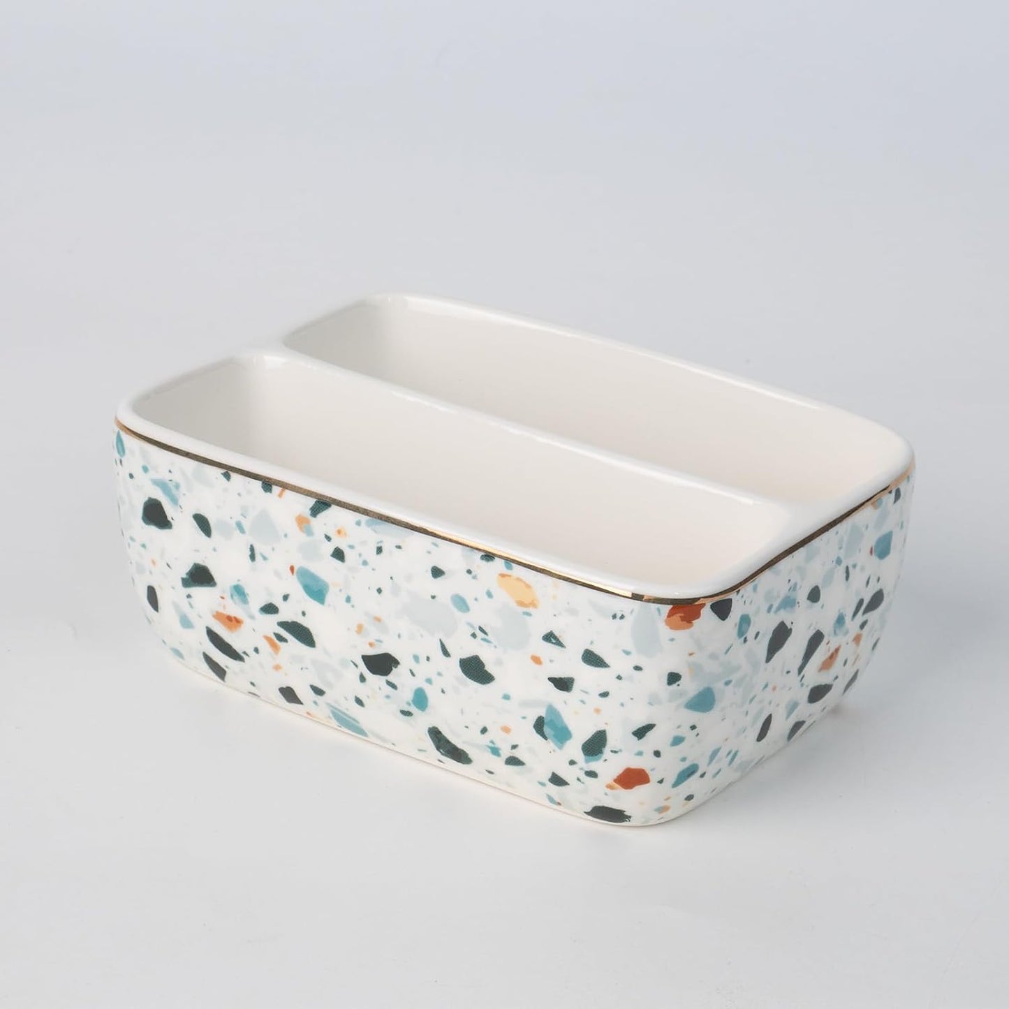 2 Compartments Ceramic Sponge Holder / Blue Terrazzo