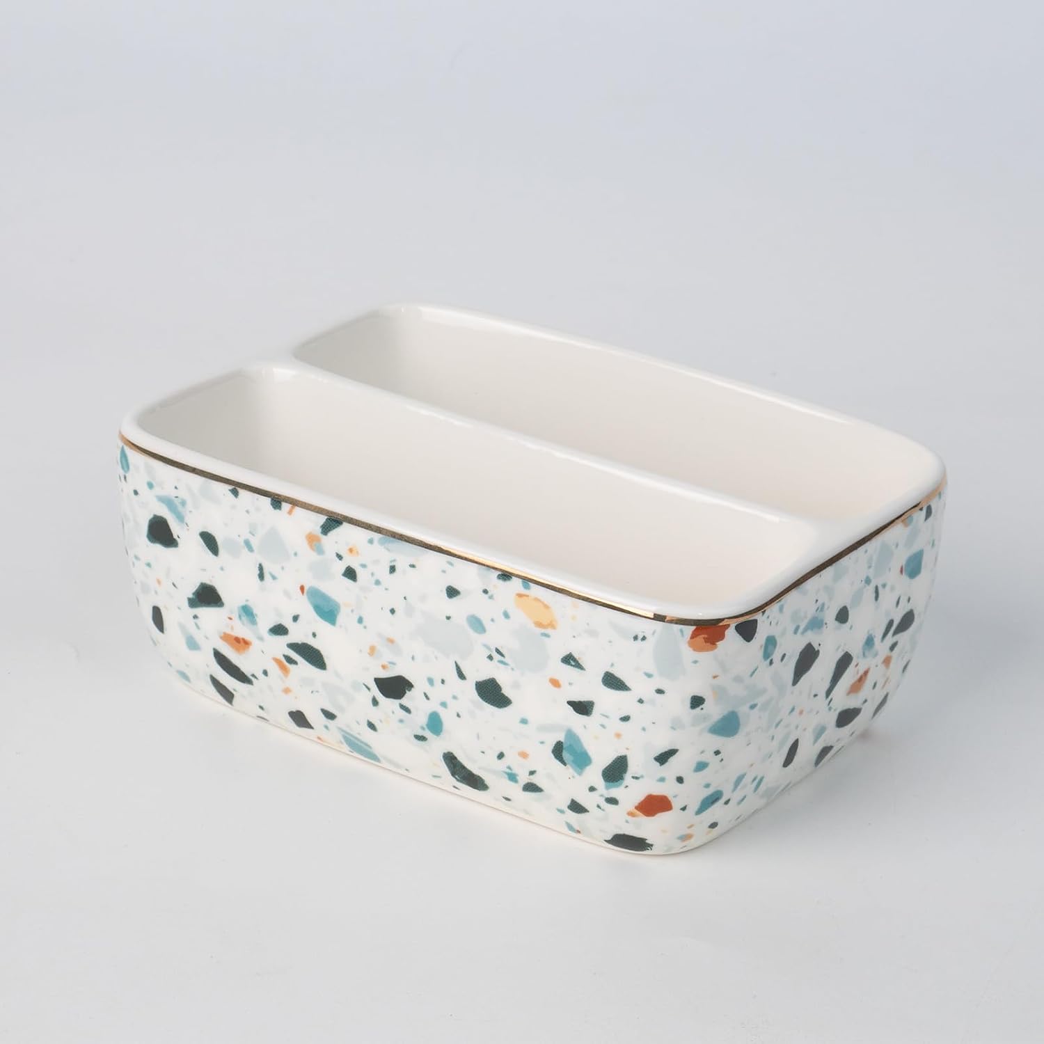 2 Compartments Ceramic Sponge Holder / Blue Terrazzo