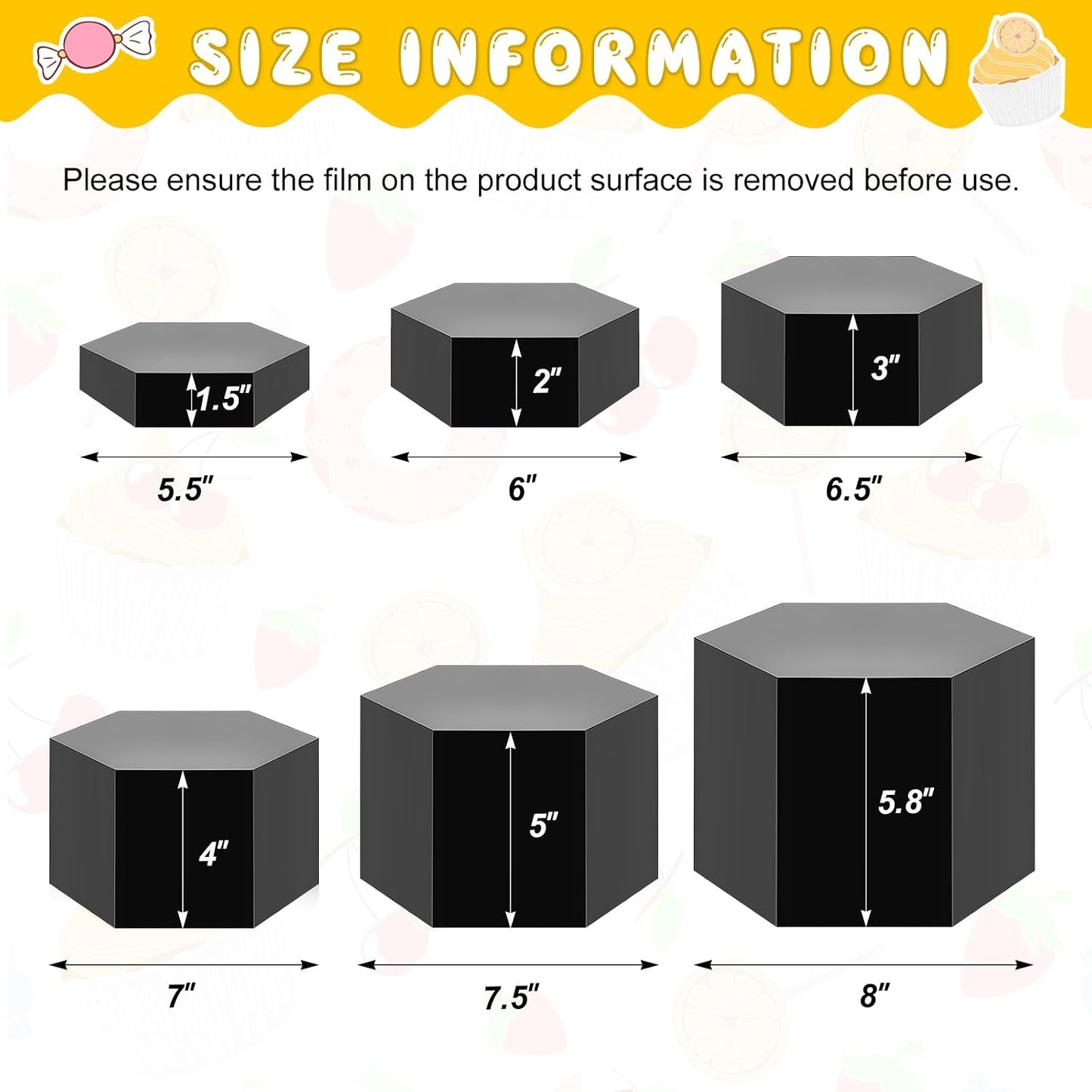 Catering Dessert Table Risers Food Decorative Stands / Black / 5.5 To 8 Inch / Hexagonal / 8 Inch
