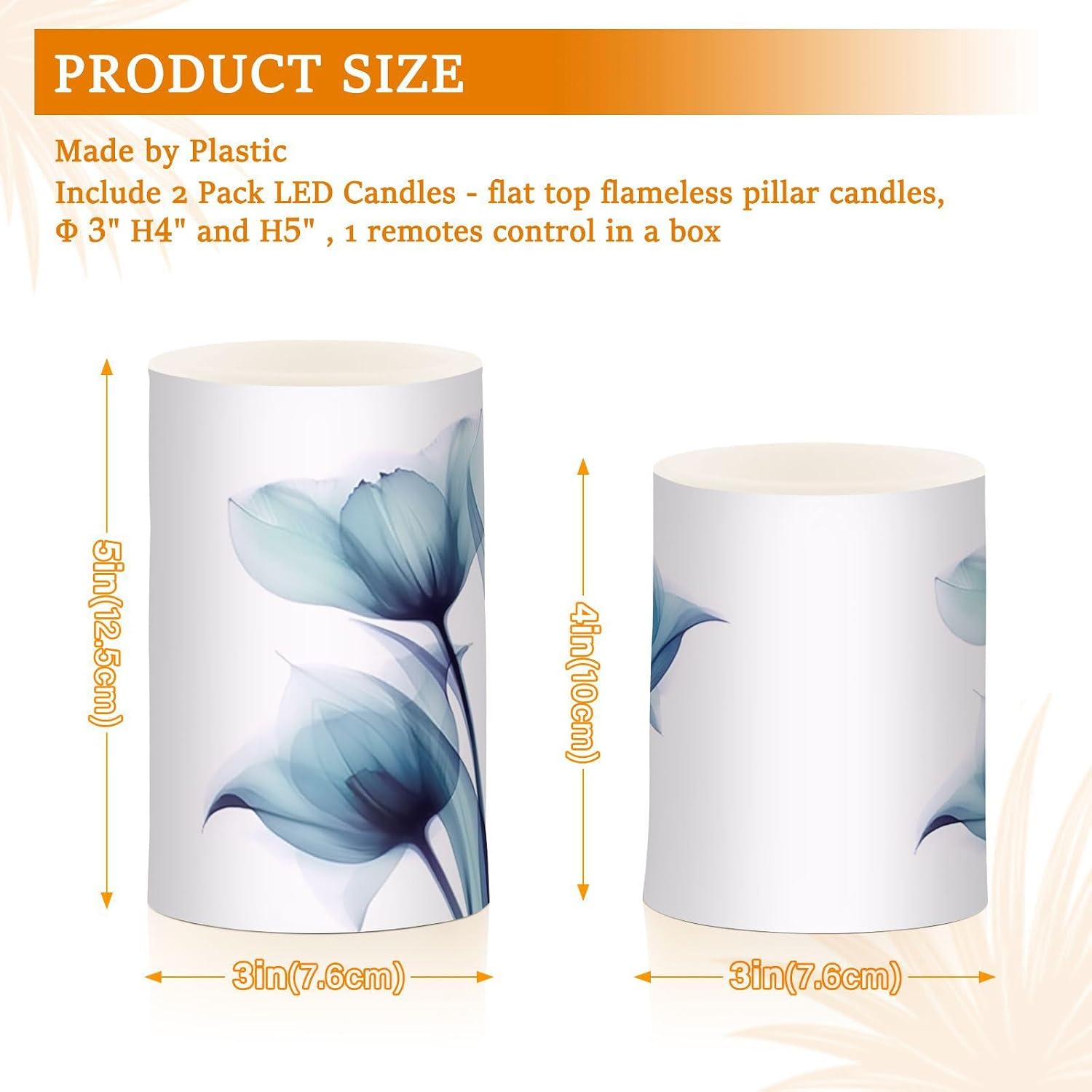 Flickering Flameless Candles, Blue Tulip Flower LED Candles with Remote Timer, Set of 2 Battery Operated Candle for