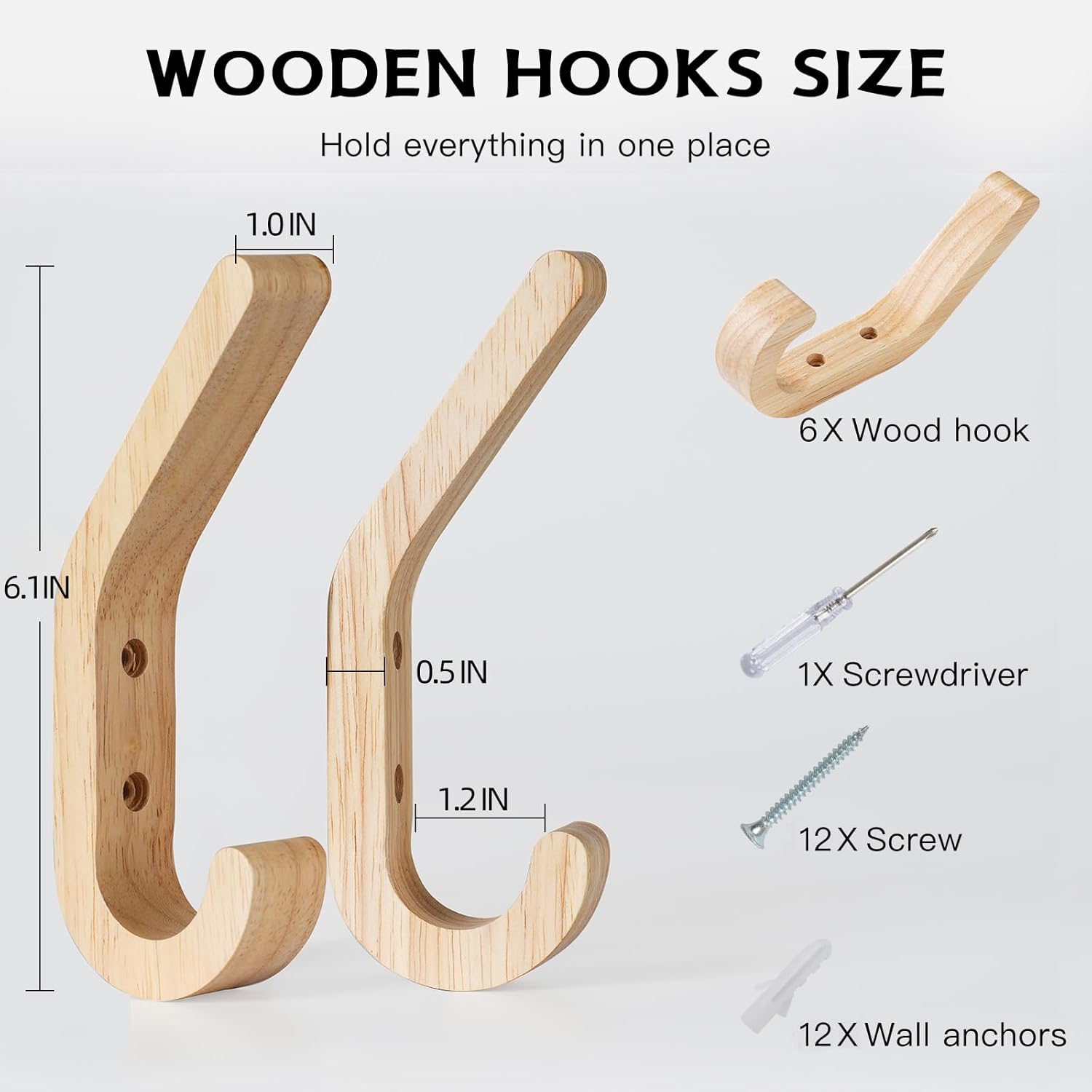 Wooden Coat Hooks / Natural / Set of 6