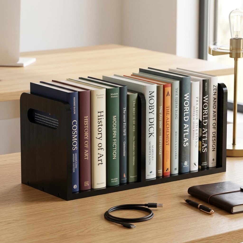 100% Solid Wood Adjustable Desktop Bookshelf / Black