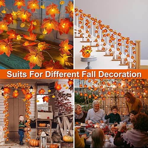 Timer - 2 Pack Fall Decor Fall Garland with Pumpkin Lights Battery Operated