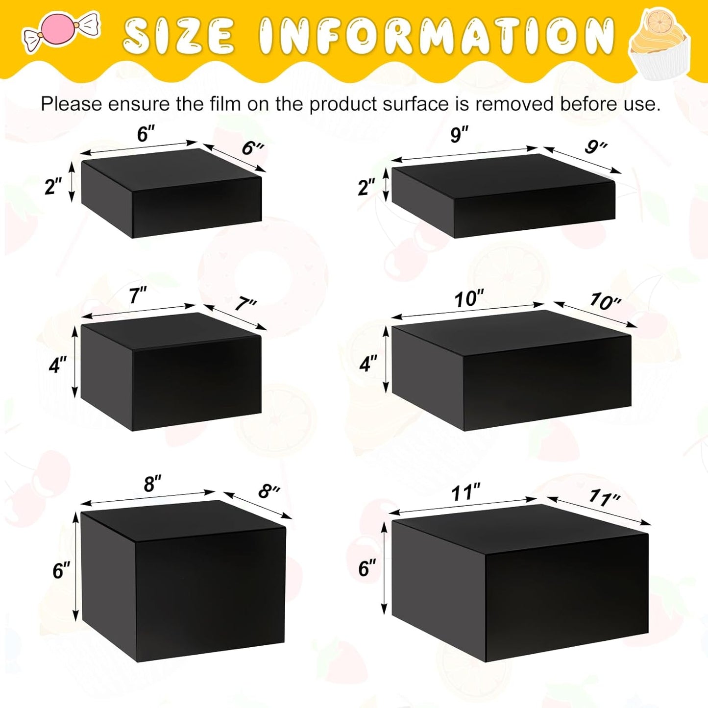 Catering Dessert Table Risers Food Decorative Stands / Black / 6 To 11 Inch / Square / 11 Inch