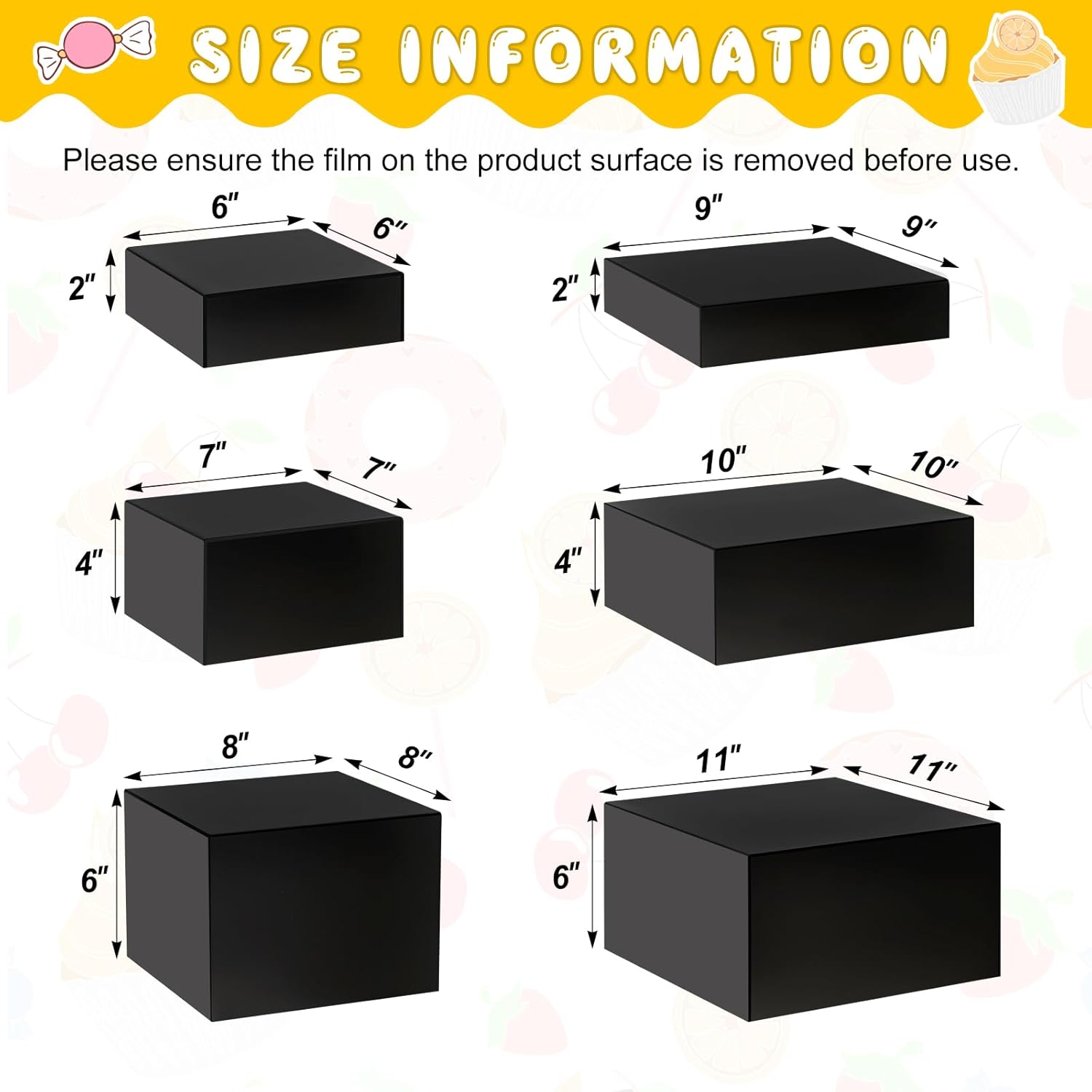 Catering Dessert Table Risers Food Decorative Stands / Black / 6 To 11 Inch / Square / 11 Inch