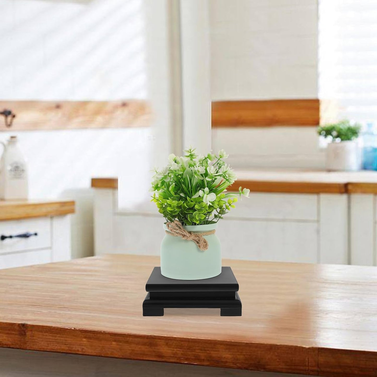 Square Wooden Pedestal Stand Wood Base Display Risers for Vase Plant Pot Home / 5.9 Inch / Set of 2