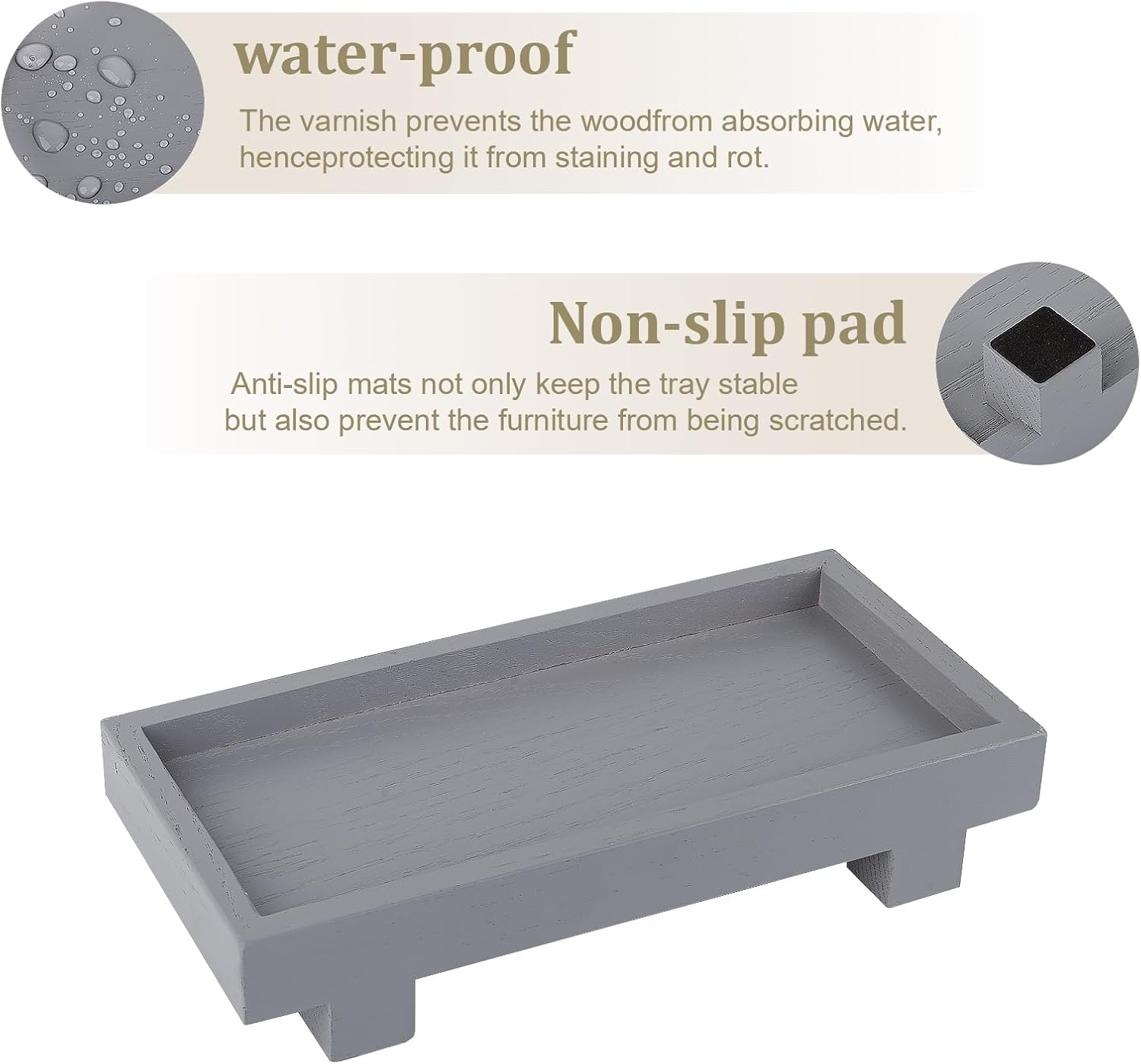 Decorative Tray Small Pedestal Stand Farmhouse Bathroom Decor Wooden Riser / Gray / 9.4 x 4.7 x 1.7
