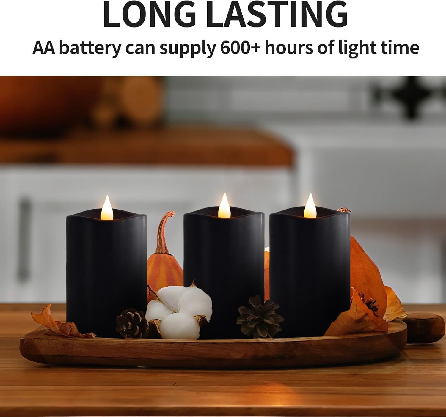 3x5 Flickering Flameless Candles Set of 3, 2AA Battery Life 600 Hours Battery Candles Flickering with Timer,5 inch