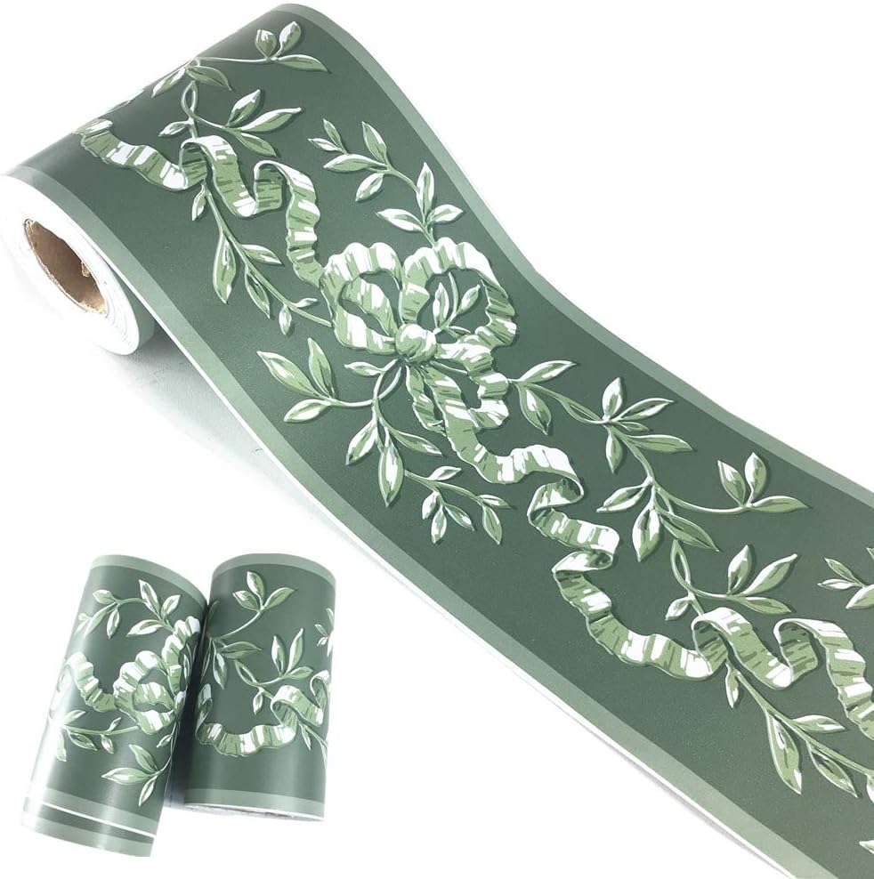 Elegant Rattan Floral Wallpaper Border Peel and Stick Wall Decal Sticker / Green