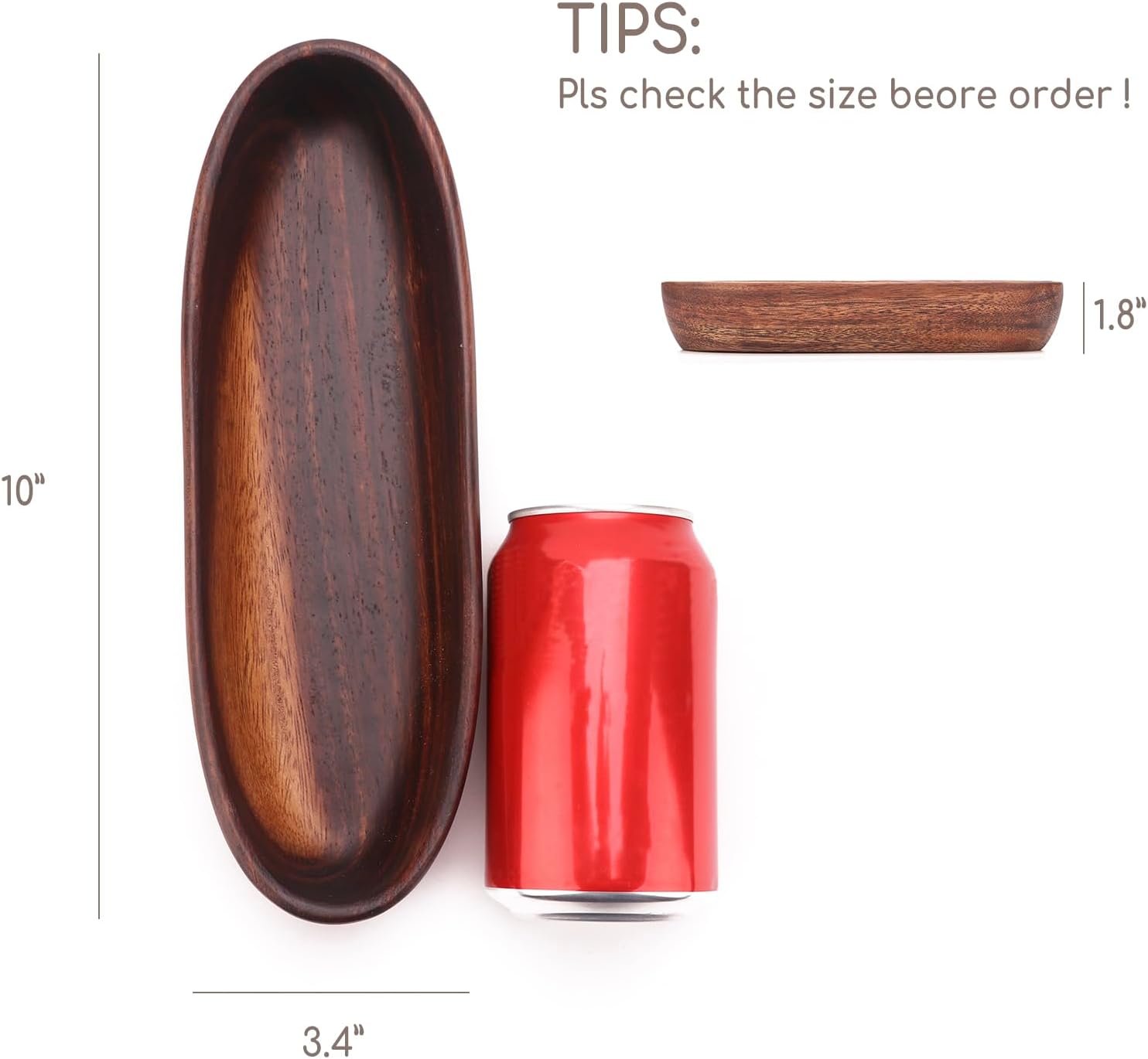 Wooden Oval Decorative Bowl Handcrafted Boat Shaped Tray Catchall for Keys Candy / 10 x 3.4 x 1.8