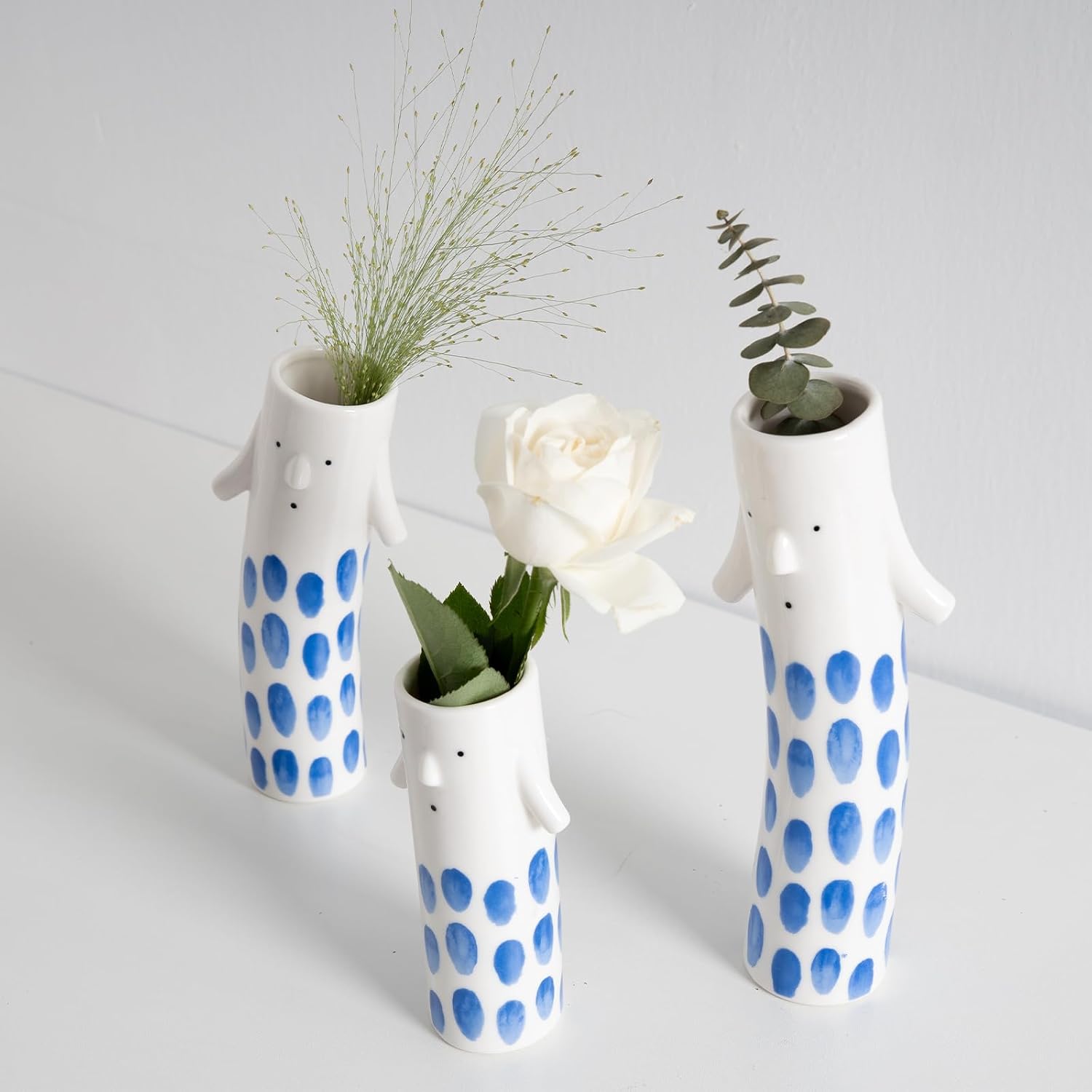 Unique Ceramic Bud Vases for Small Flower / Family Vase Blue / Set of 3