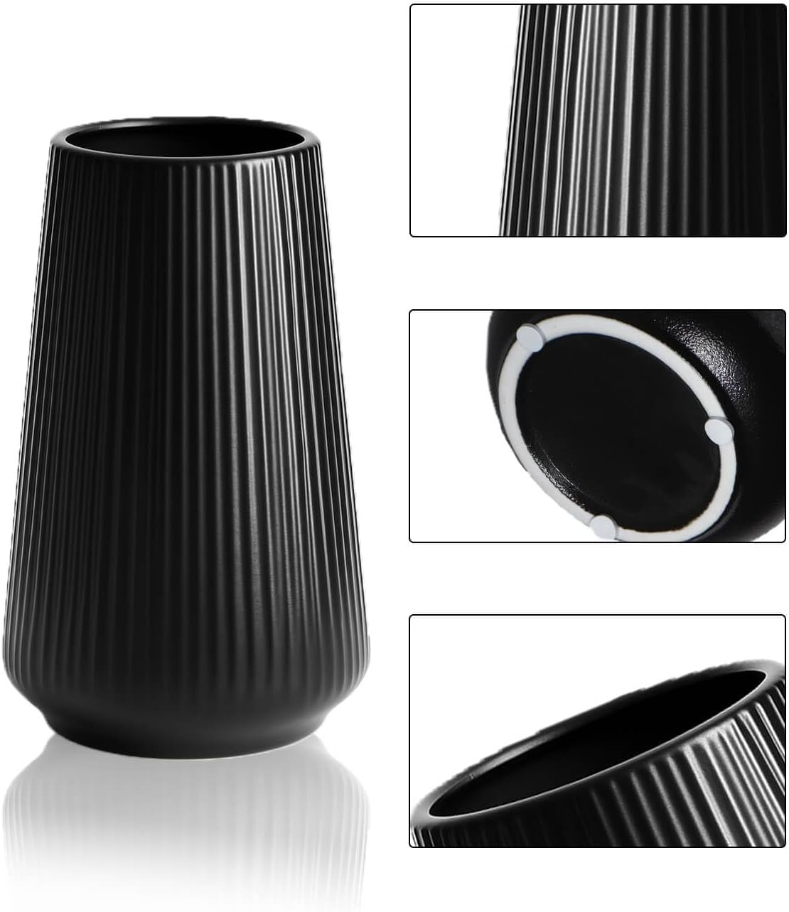 Ceramic Vase / Modern Ribbed Decorative Vase / Black01 / Black / 8 Inch