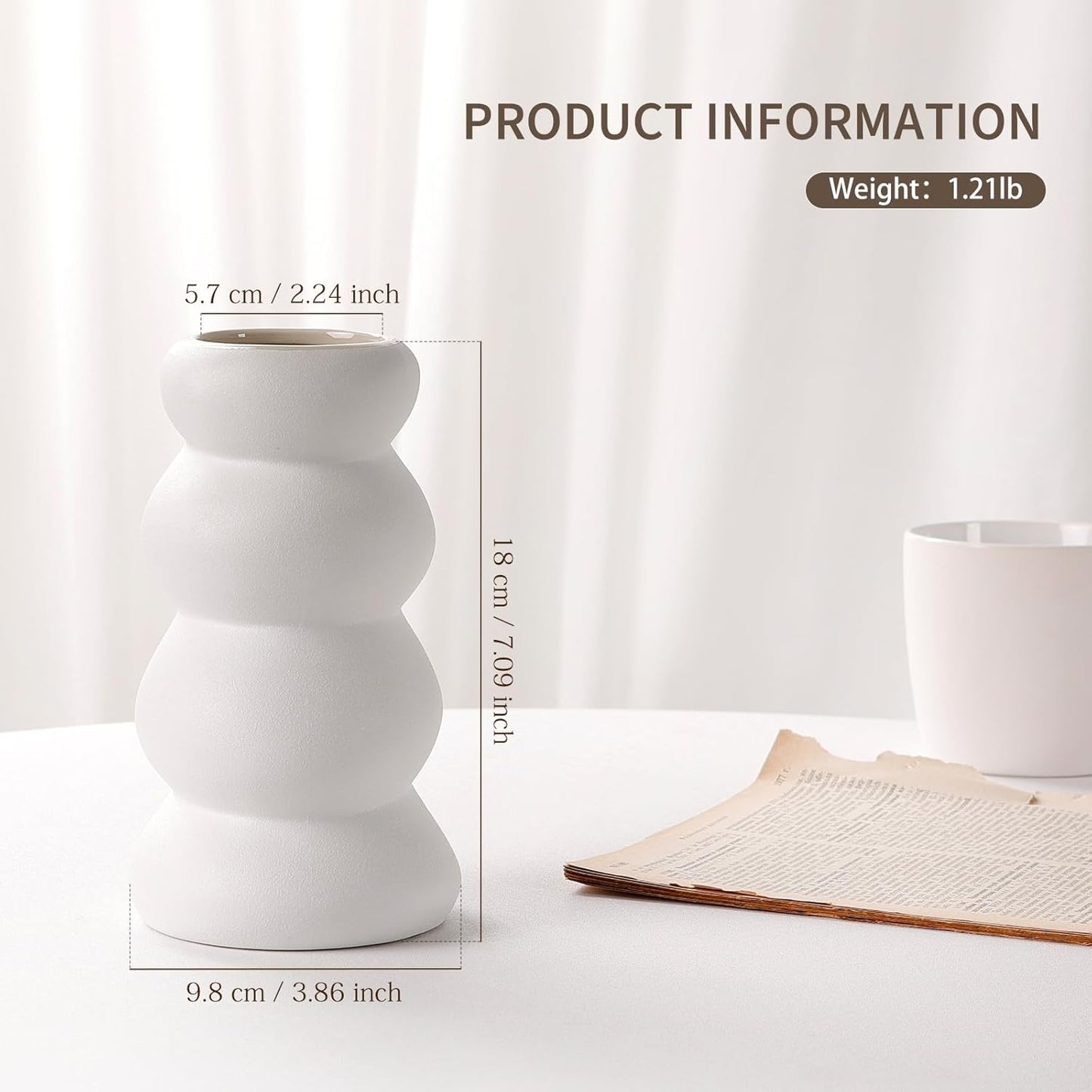 Ceramic Vase / Boho Modern Sculptural Flower Vase / Unglazed White