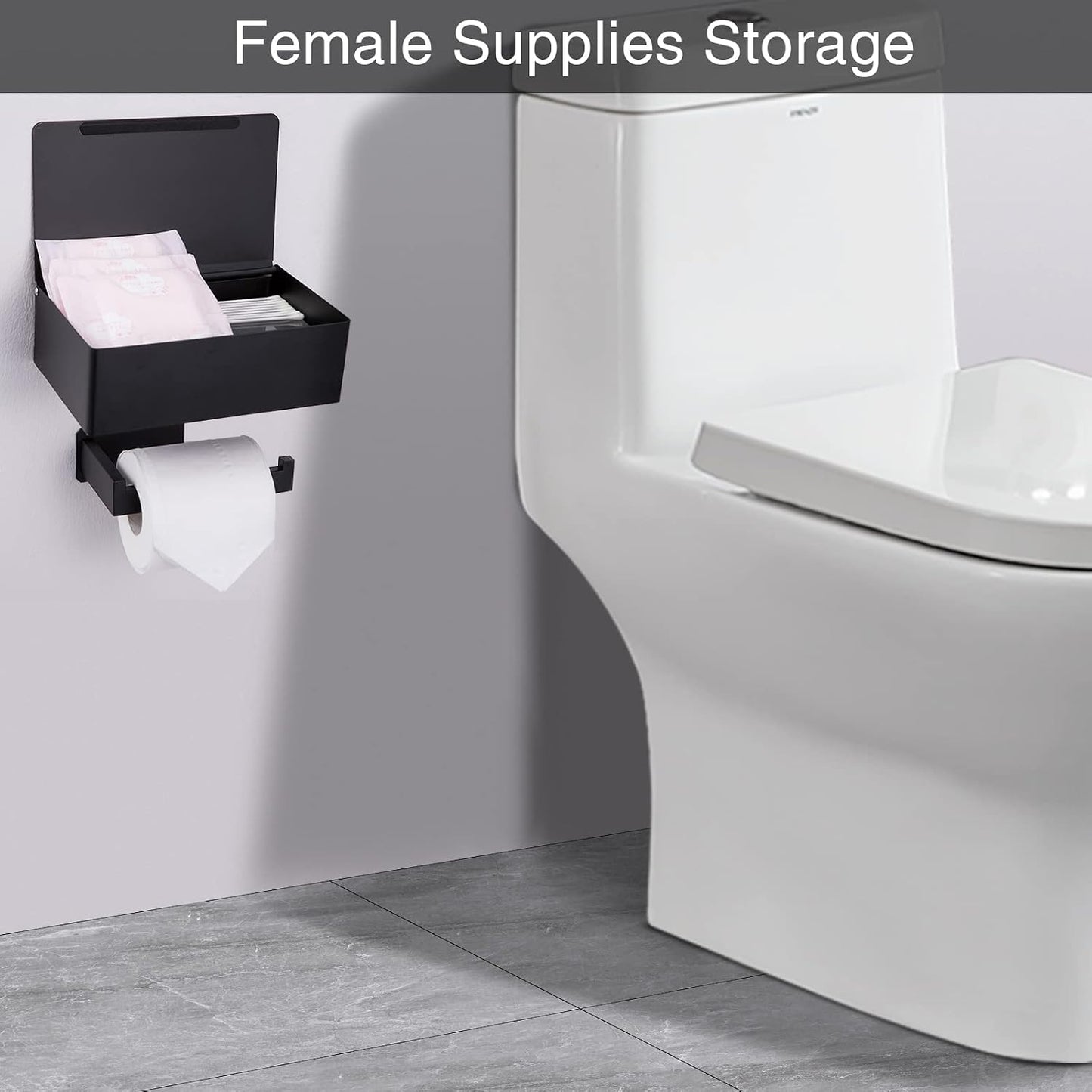 Adhesive Toilet Paper Holder with Shelf and Storage, Wall Mount Toilet Paper Roll Holder & Flushable Wipes Dispenser