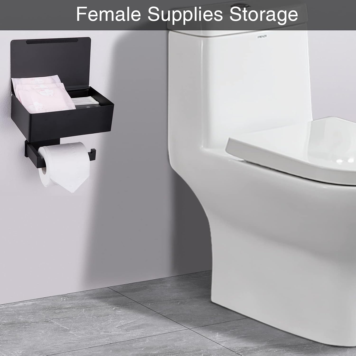 Adhesive Toilet Paper Holder with Shelf and Storage, Wall Mount Toilet Paper Roll Holder & Flushable Wipes Dispenser