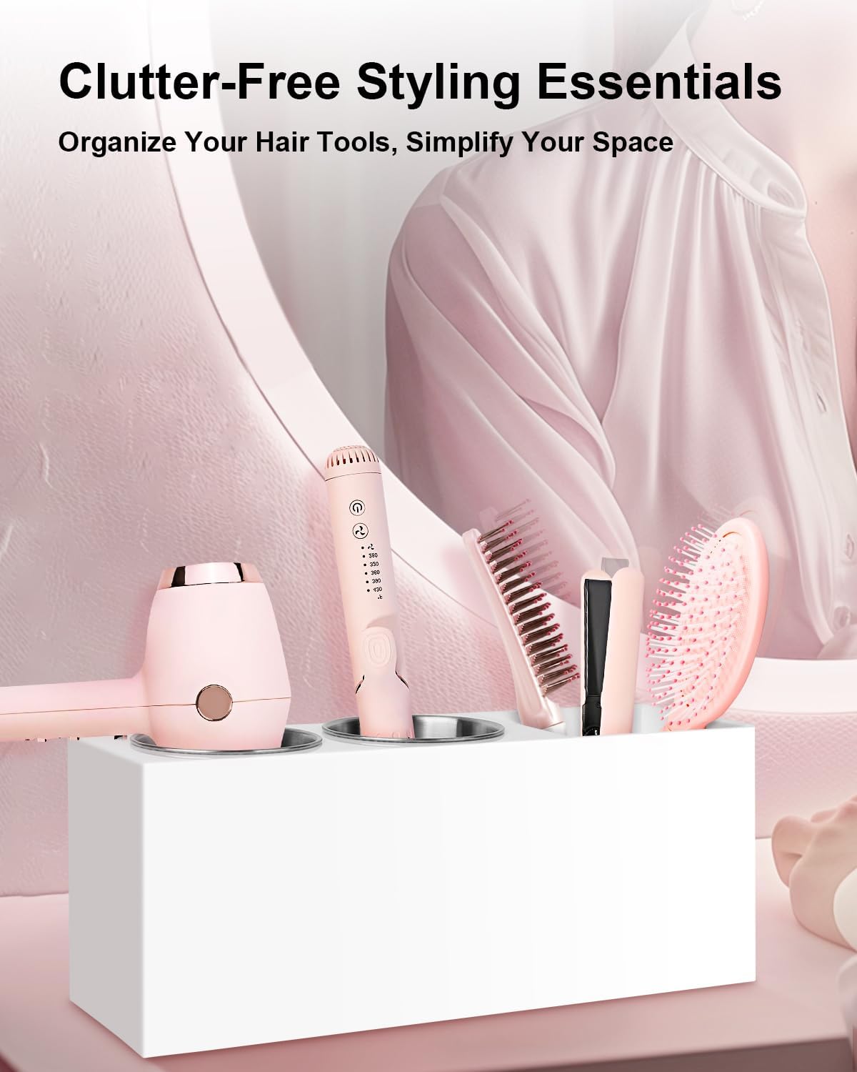 Hair Tool Organizer, Hair Dryer Holder with Heatproof Steel Cups, Acrylic Vanity Organizer for Curling Iron, Flat Iron