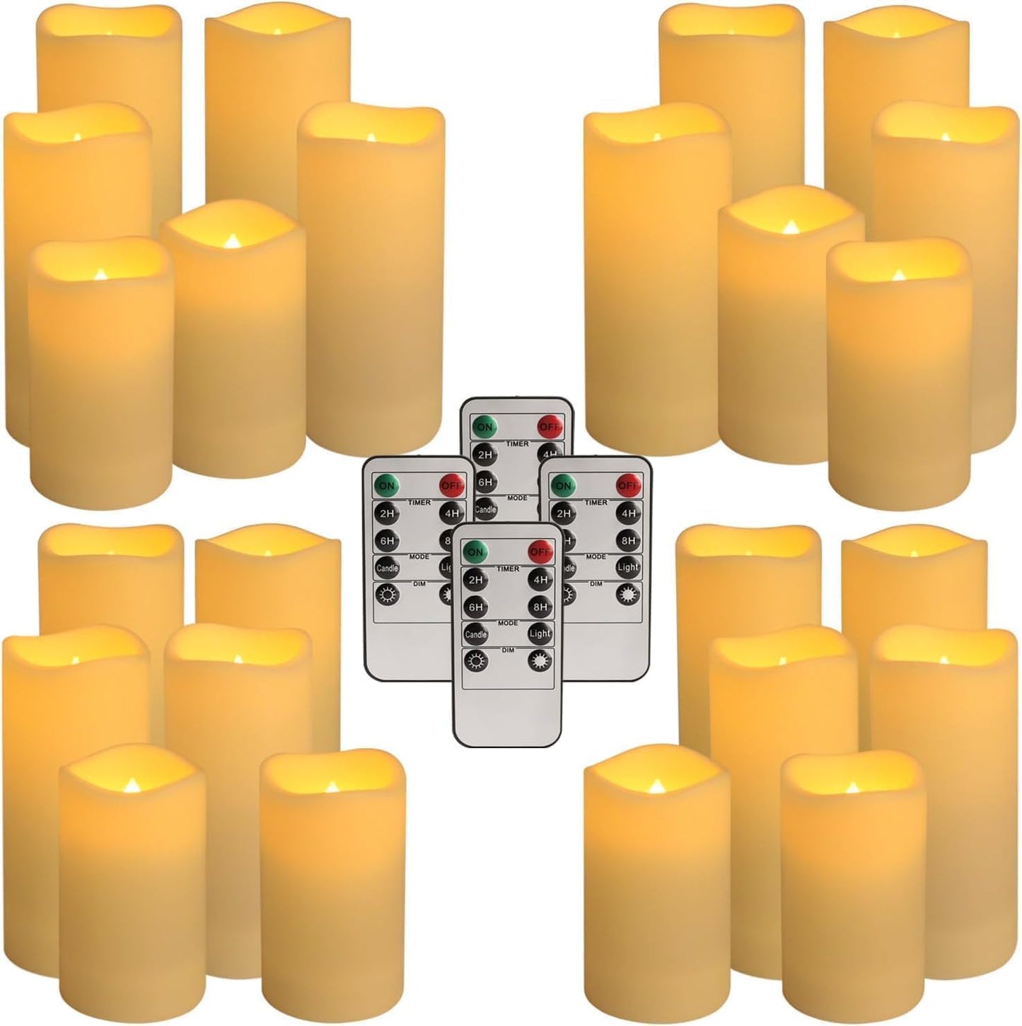 YOROXRG Set of 24 Waterproof Outdoor Flameless Candles, LED Candles with 4 Remote and Timer,(H 4" 5" 6" x D 2.2"),for