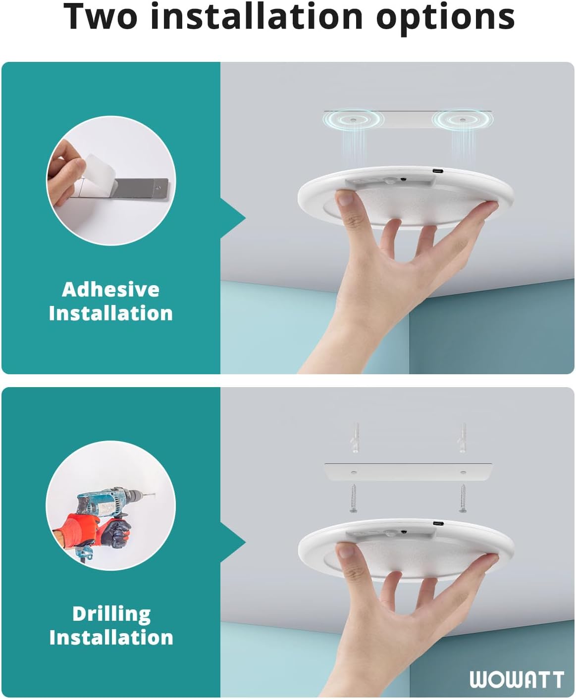 wowatt Rechargeable Ceiling Lights Battery Operated with Remote for Shower | Wireless Magnetic Ceiling light 7.48in