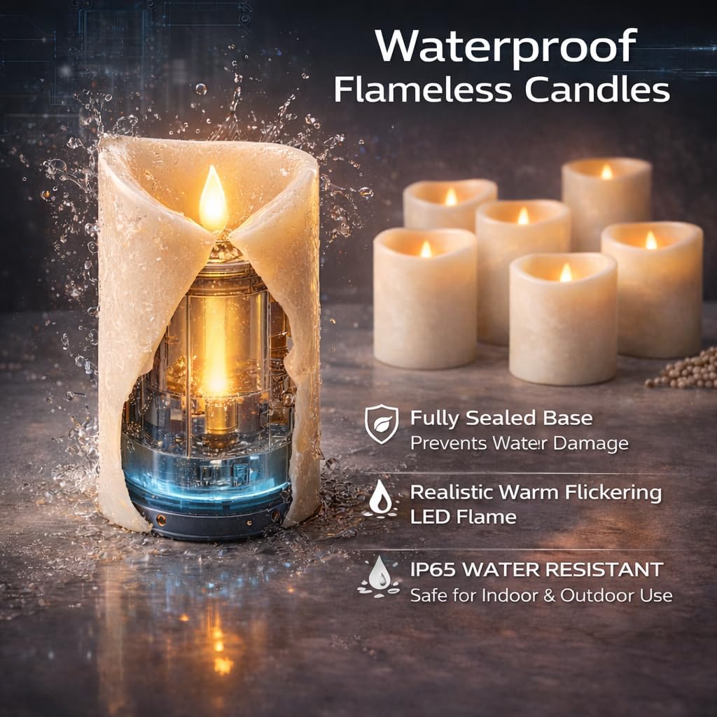 Enido 9pcs Flameless Flicking LED Candles with Remote, Battery Operated Outdoor Waterproof Candles, Electric Candle for