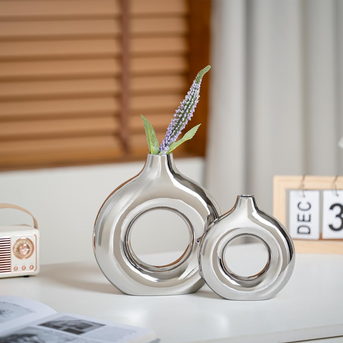 Modern Ceramic Vase for Pampas Grass / Small / Full Silver