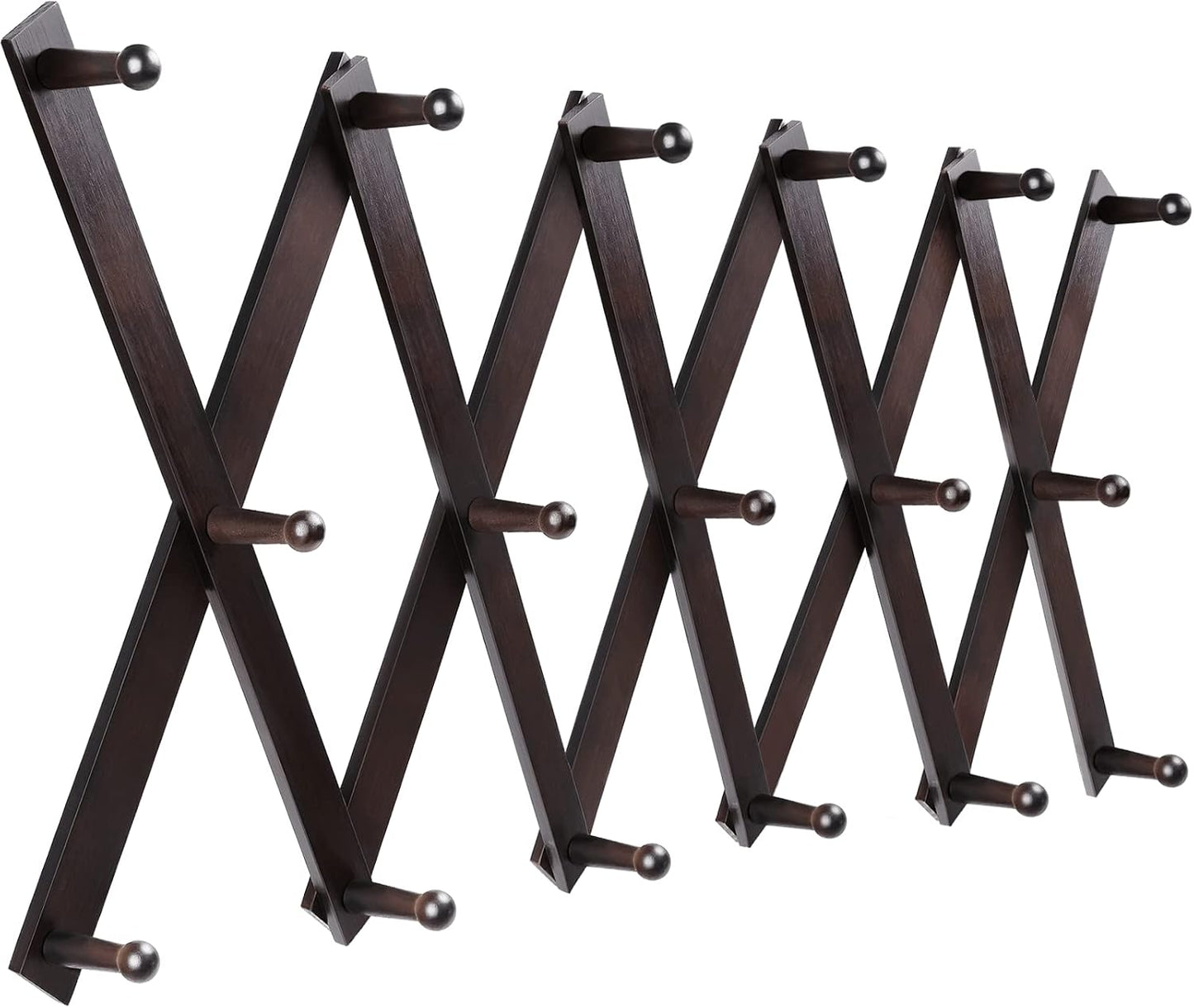 Accordion Wall Hanger, Hat Hangers Wall Mounted, Wood Accordian Coat Rack with 17 Hooks, Expandable Peg Rack Wall
