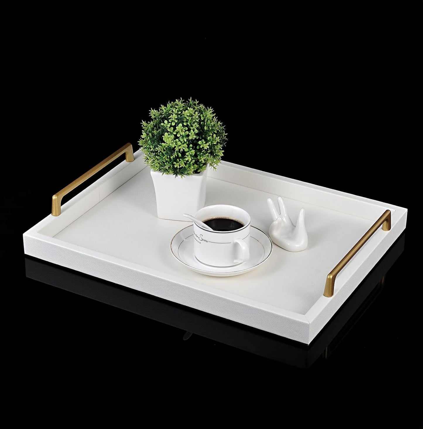 Wooden Leather Serving Tray / White