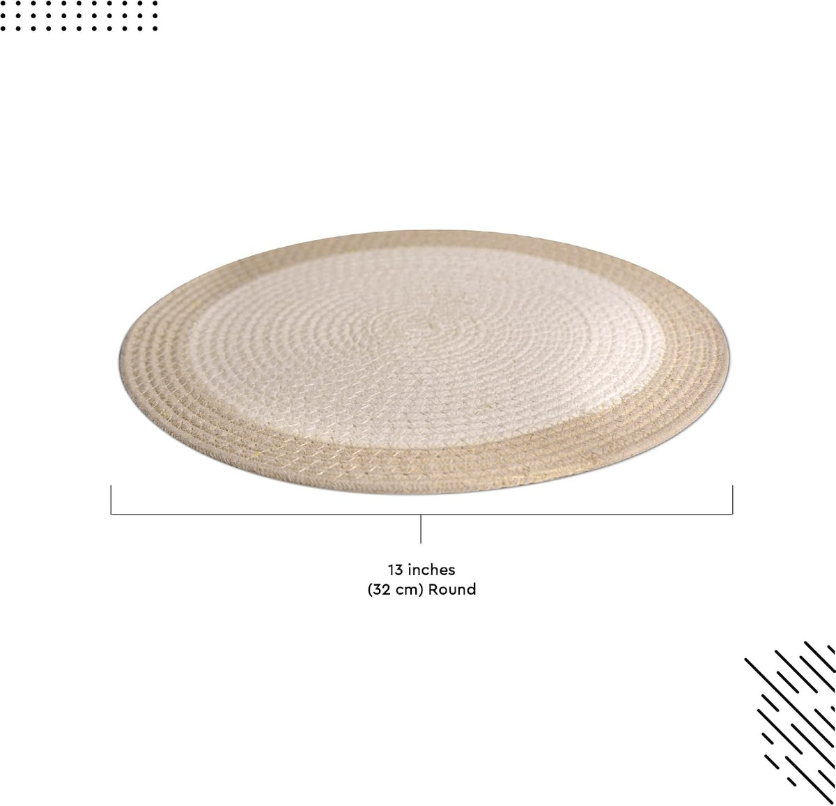 Encasa XO Placemats, Round Cotton Dining Table Mats 13" | Off White & Beige, Handcrafted Ribbed Texture | Heat
