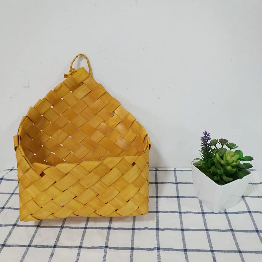 Wood Woven Wall Hanging Basket Storage Organizer / Natural