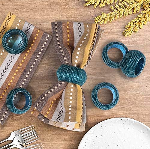 Teal Napkin Ring, Napkin Rings Set of 12, Beaded Napkin Holders, Fall Napkin Rings Bulk for Christmas Party Decoration, Dinning Table, Everyday, Family Gatherings - Set Your Table with Style - Teal