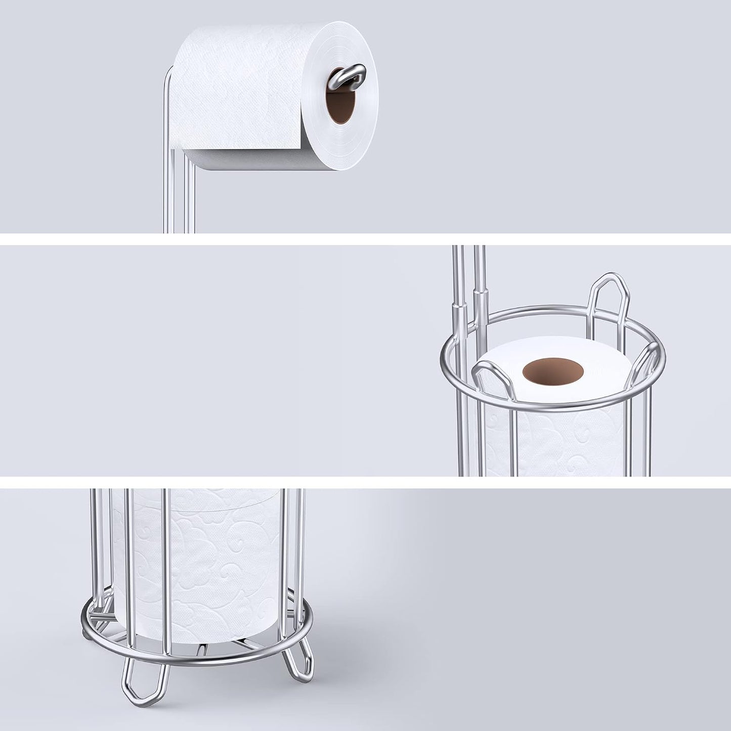 Meangood Toilet Paper Holder Stand and Tissue Paper Roll Dispenser for 4 Mega Rolls, Bathroom Free Standing Tissue Roll