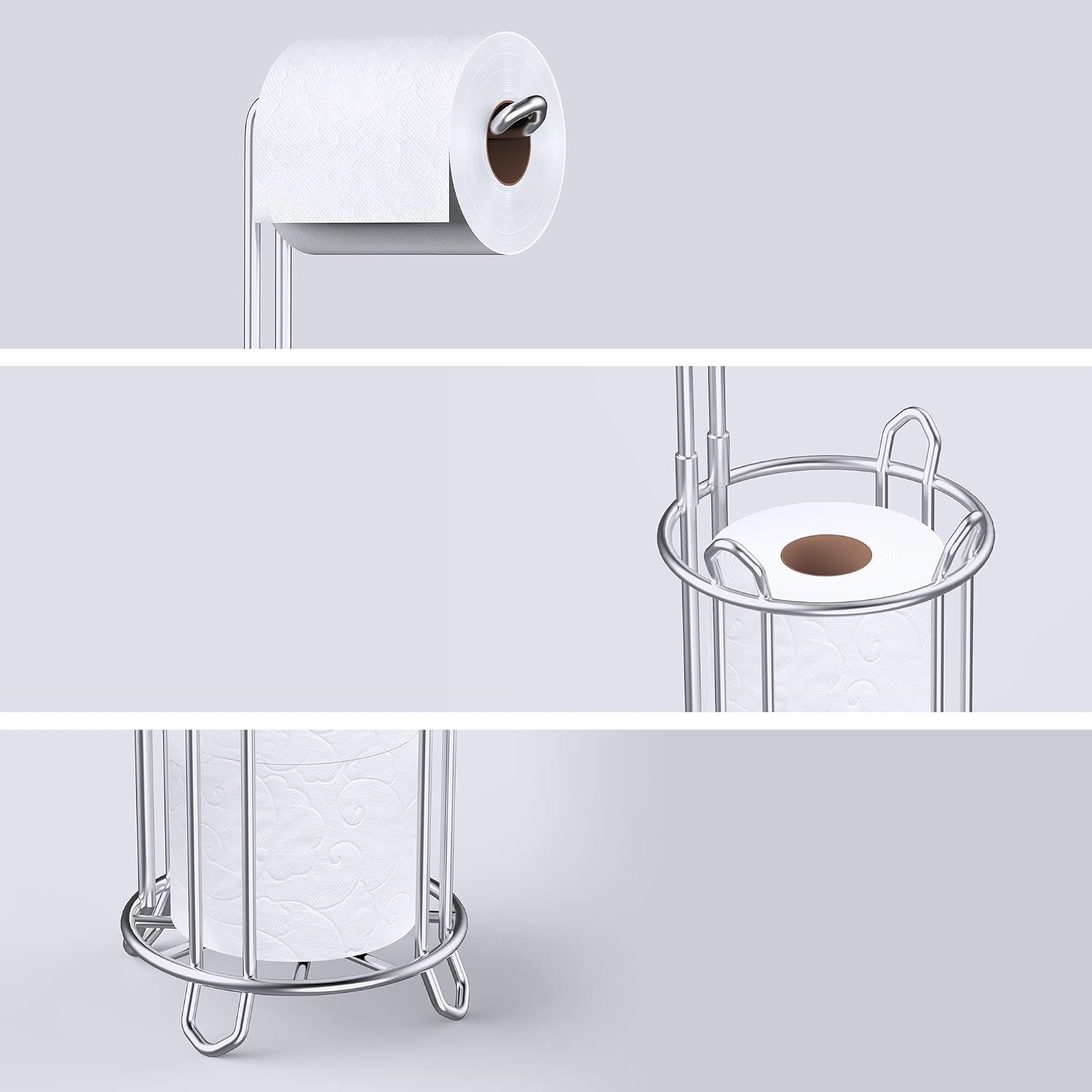 Meangood Toilet Paper Holder Stand and Tissue Paper Roll Dispenser for 4 Mega Rolls, Bathroom Free Standing Tissue Roll