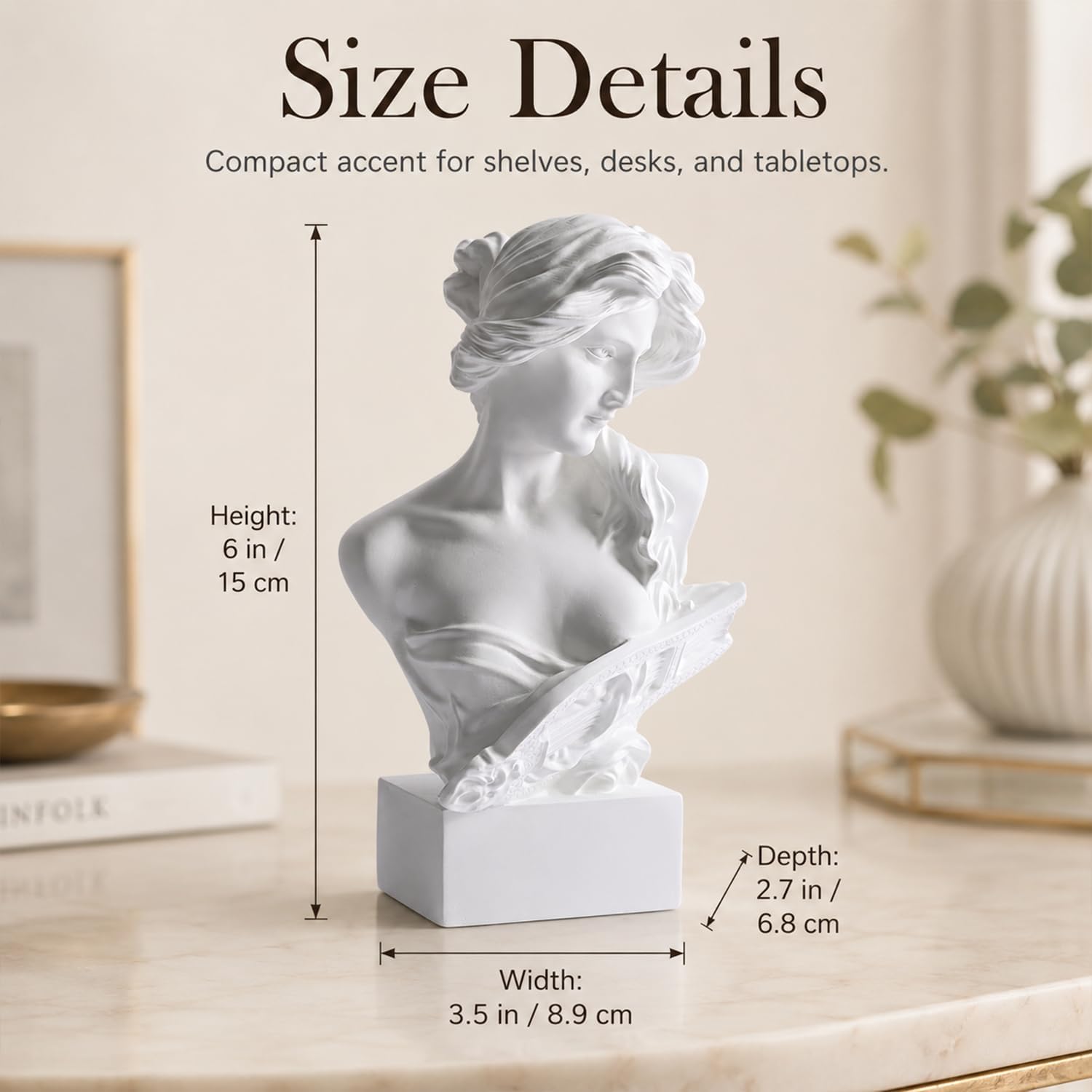 6" H Greek Mythology Bust Statue Decor / White / Small