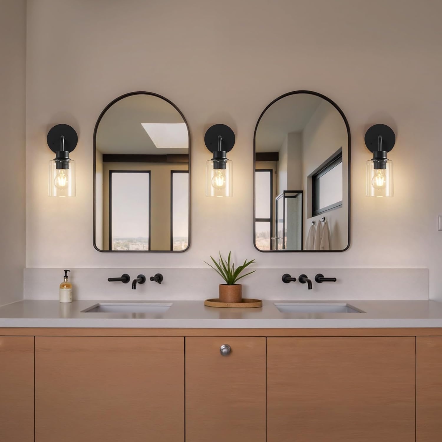 Epinl Battery Operated Black Wall Sconce Set of 2, Wireless Rechargeable Wall Lights with Remote Control, Modern