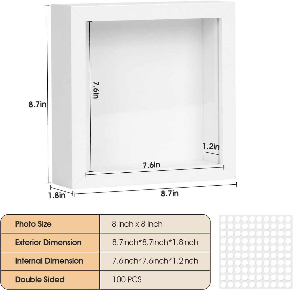 6 Pack Shadow Box Frame - 1.2" Deep 3D Picture Frame (White, 8"x8") | Shadow Boxes for Mothers Day & Wedding Keepsakes