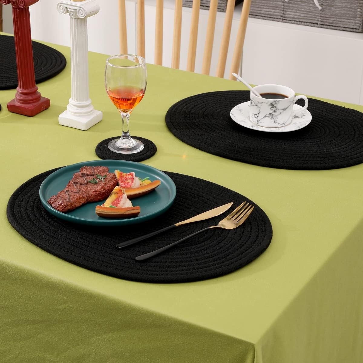 6 Pack Woven Placemats Fabric Tablemats, 12x16 inches Plate Chargers Cotton Weave Placemat Oval Braided Rattan