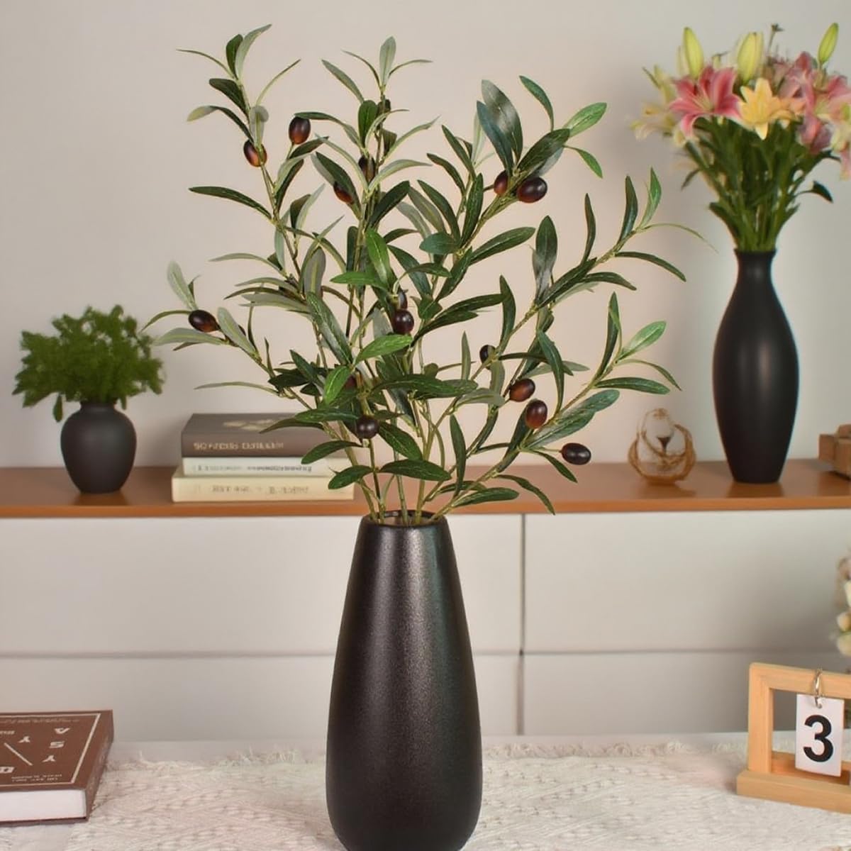 Fake Plants Faux Olive Tree Branches Greenery Stems for Vase Olive Leaf / 31 Inch / Set of 4