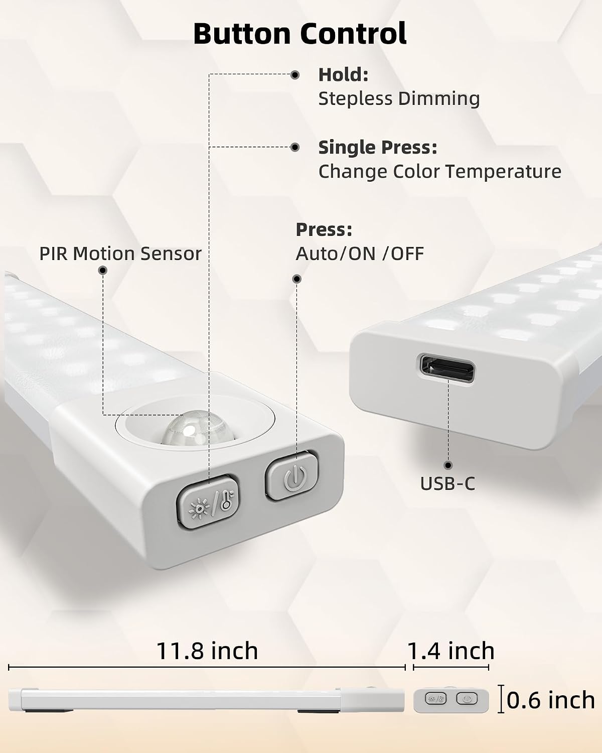 EZVALO Under Cabinet Lighting with Charging Station, 11.8'' Motion Sensor Light Indoor, 1500mAh Rechargeable LED Light