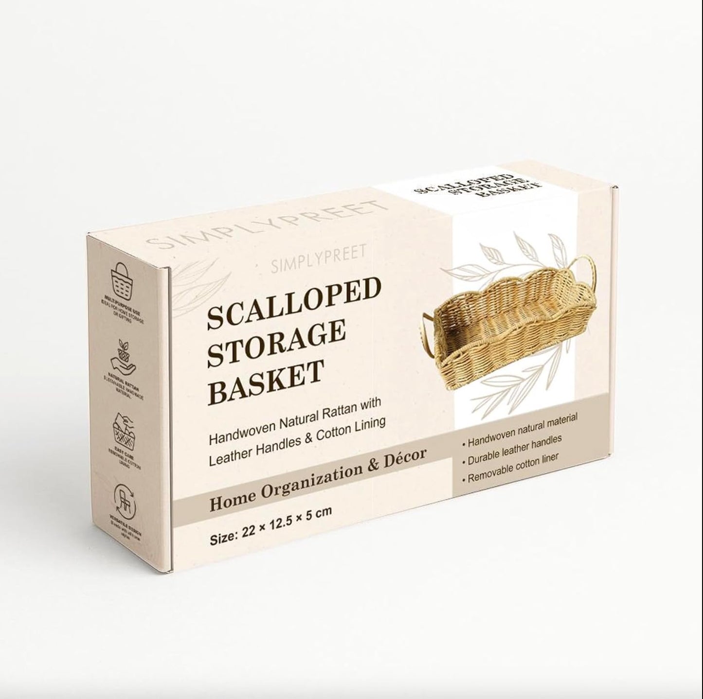 Scalloped Rattan Storage Basket / Natural