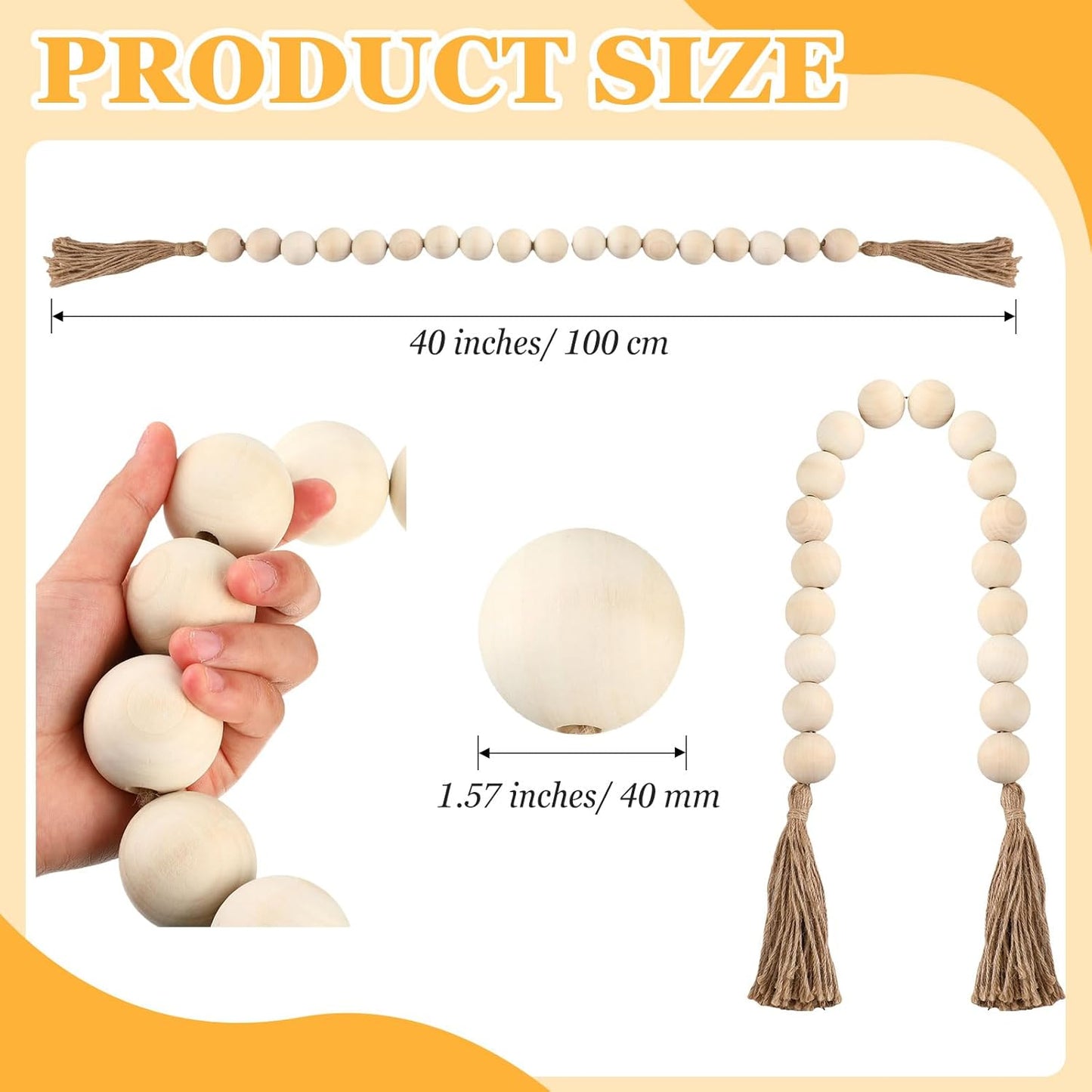 Large Wood Bead Garland / White / Set of 2