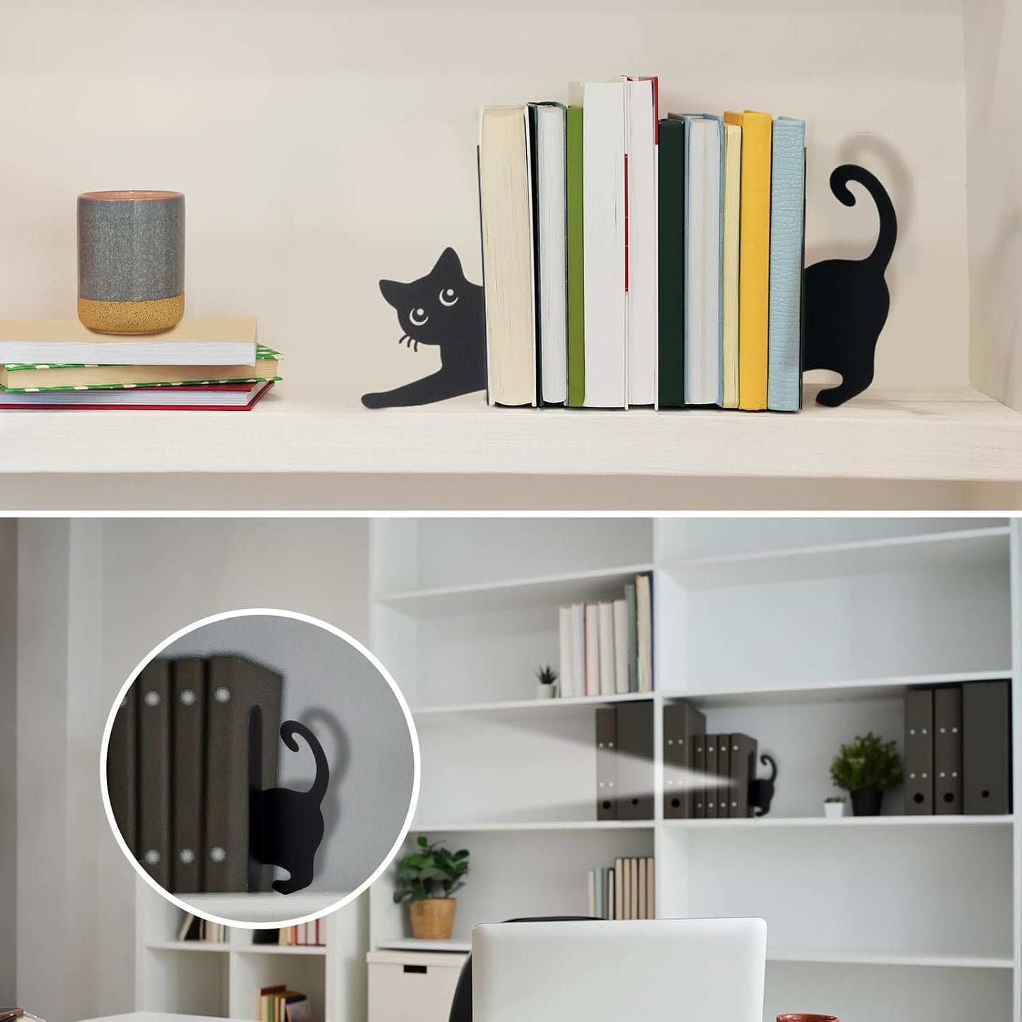 Stretching Cat Metal Bookends Styles Book Ends / Stretching Cat / Black / Set of 2