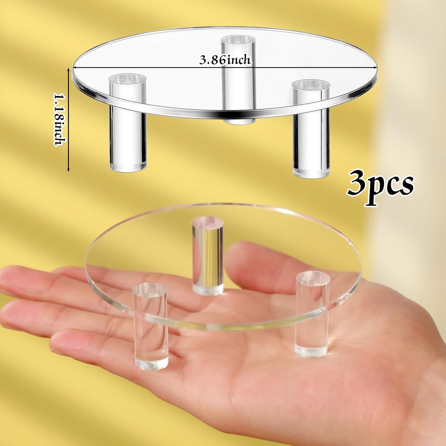Acrylic Risers Round 4" Display Stands Small Cake Candle Plant Jewelry Rings / Clear / Set of 4